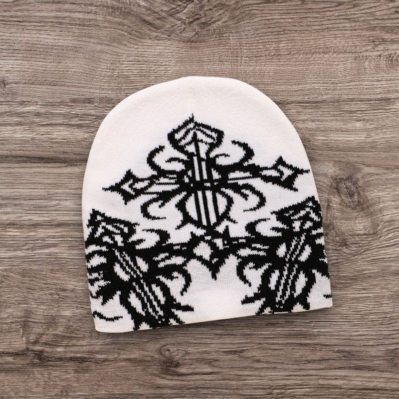 The Unbranded Brand Opium ALT Grunge Punk Cross Beanie Y2K Avantgarde White Cap Size ONE SIZE - 1 Preview