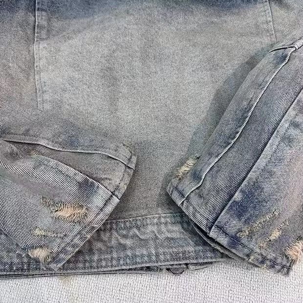 Japanese Brand × Vintage Collarless wash denim motorcycle jacket Size US M / EU 48-50 / 2 - 5 Thumbnail