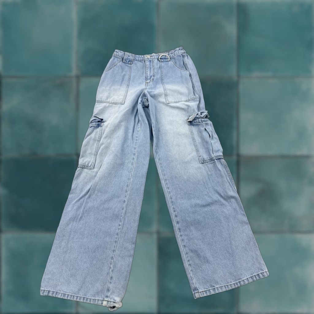 Rsq RSQ Jeans Women’s Jeans 90s Distressed Wide Leg Baggy Cargo Blue 27 Inseam 31 Denim Cotton Button Closure Size 27" / US 4 / IT 40 - 1 Thumbnail