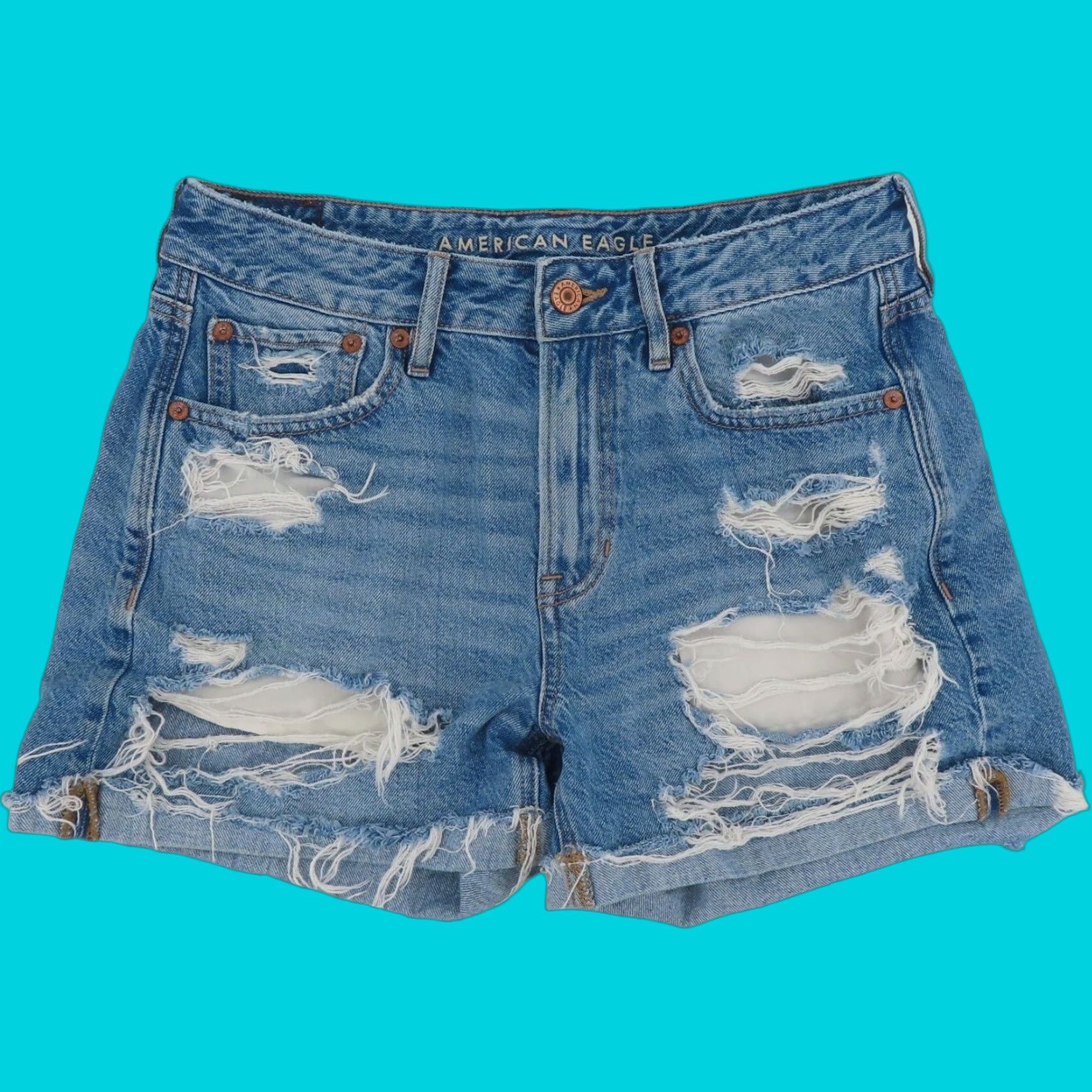 American Eagle Outfitters VINTAGE American Eagle Outfitters Women Tomgirl Short Blue Distressed Denim Jean Cotton Size 26" / US 2 / IT 38 - 1 Thumbnail