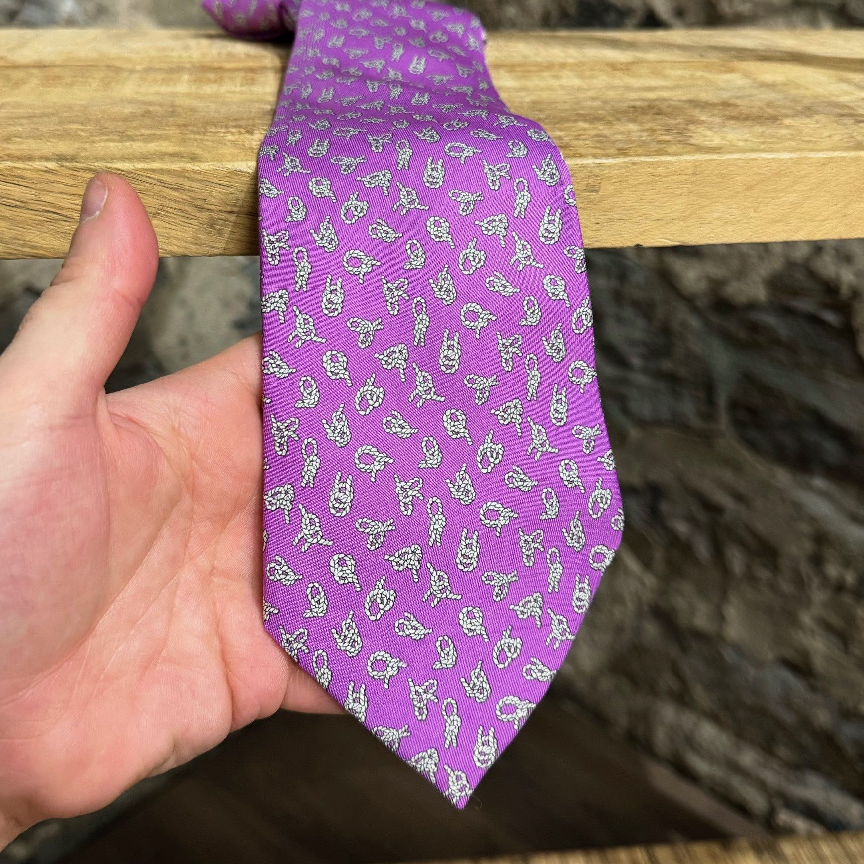 Hermes Hermès Sailor Knot Prints Purple Silk Tie Size ONE SIZE - 4 Thumbnail