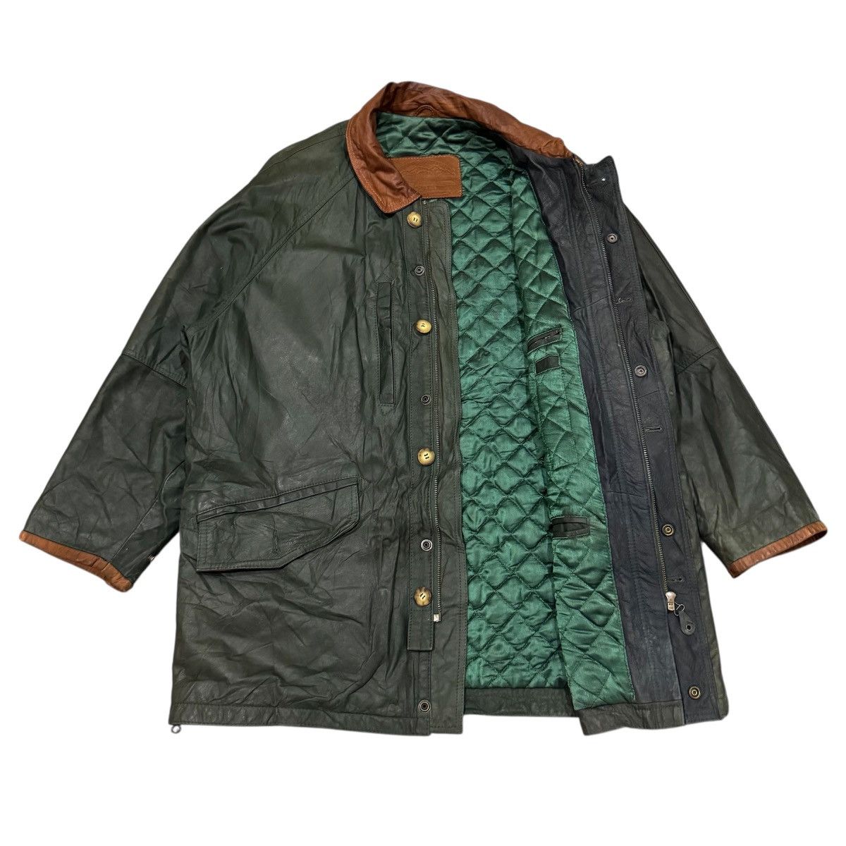 Genuine Leather Vtg Gruno & Chardin Leather Field Jacket Dark Forest Green Size US XL / EU 56 / 4 - 4 Thumbnail