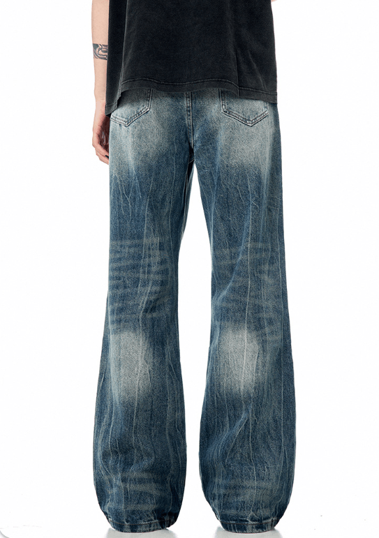 Japanese Brand × Jean Vintage heavy washed lightning crack cleanfit straight jeans Size US 32 / EU 48 - 6 Thumbnail