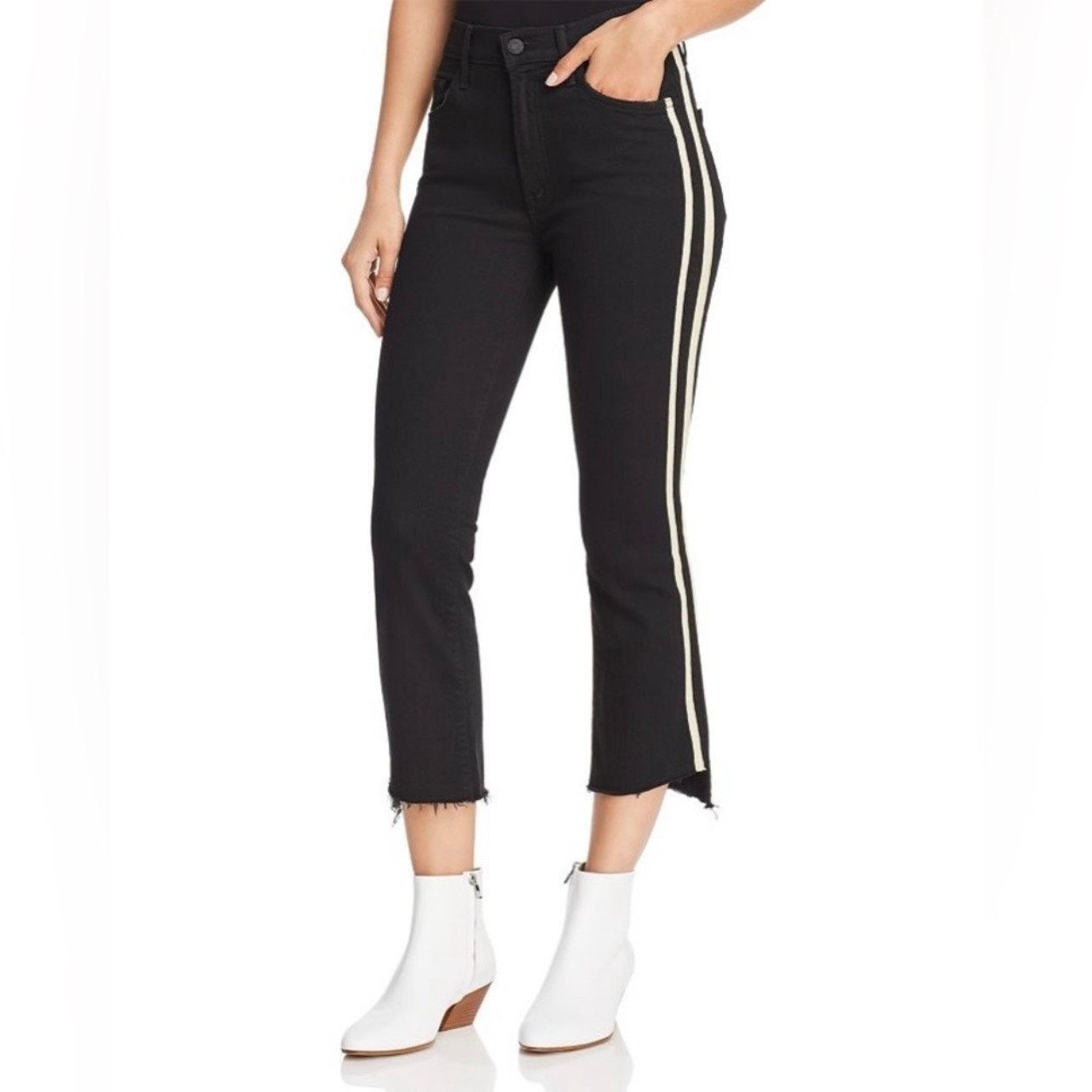 MOTHER Mother Insider Crop Step Fray jeans in Guilty Racer black Size 25" / US 0 / IT 36 - 3 Thumbnail