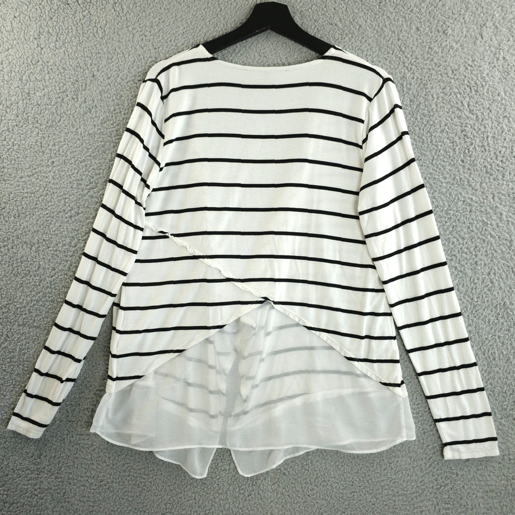 White House Black Market White House Black Market Cardigan M White Black Striped Sheer Hem Waterfall Top Size M / US 6-8 / IT 42-44 - 2 Thumbnail