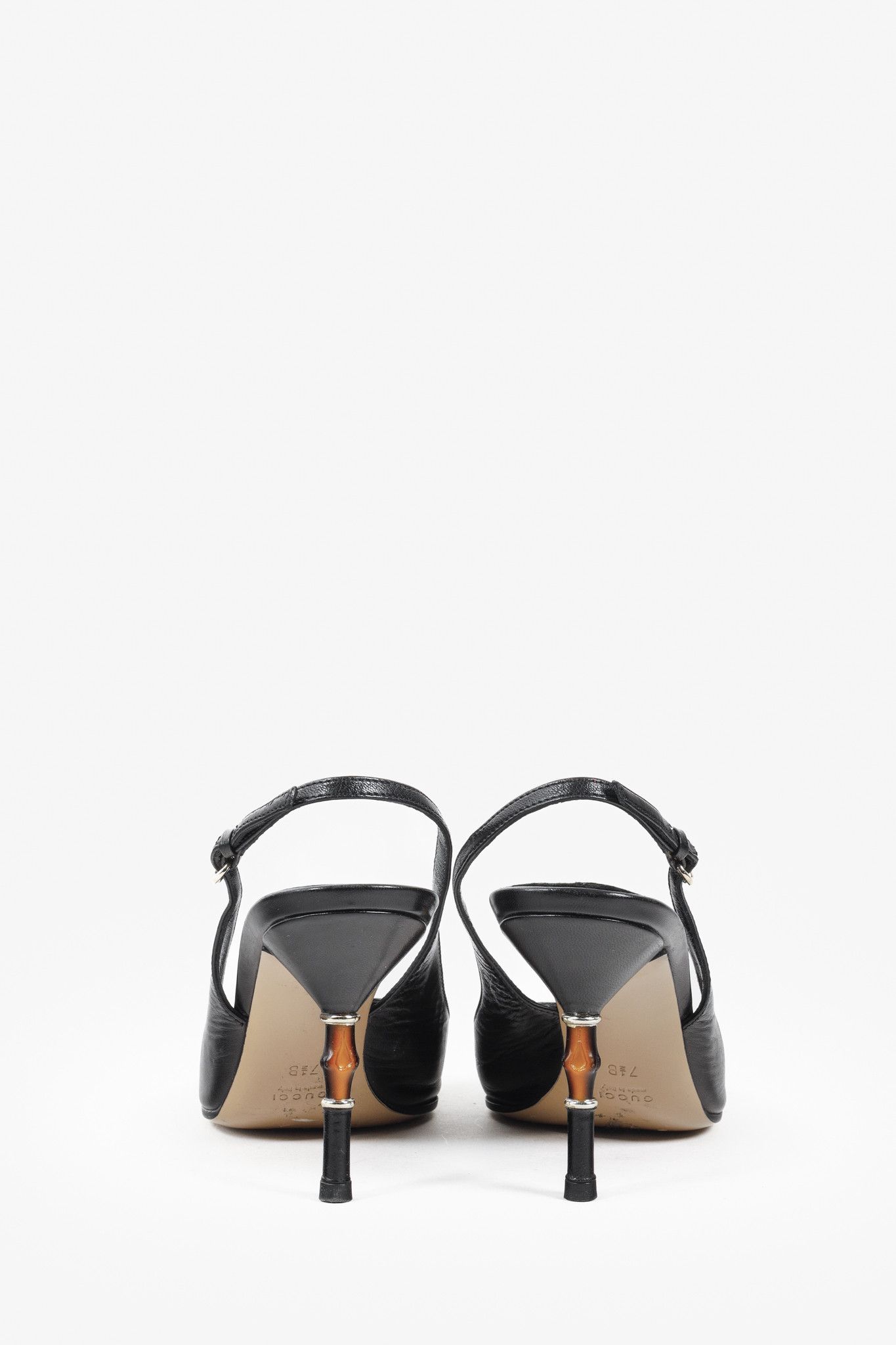 Gucci Gucci Black Leather Bamboo Accent Slingback Heels Size US 7.5 / IT 37.5 - 3 Thumbnail