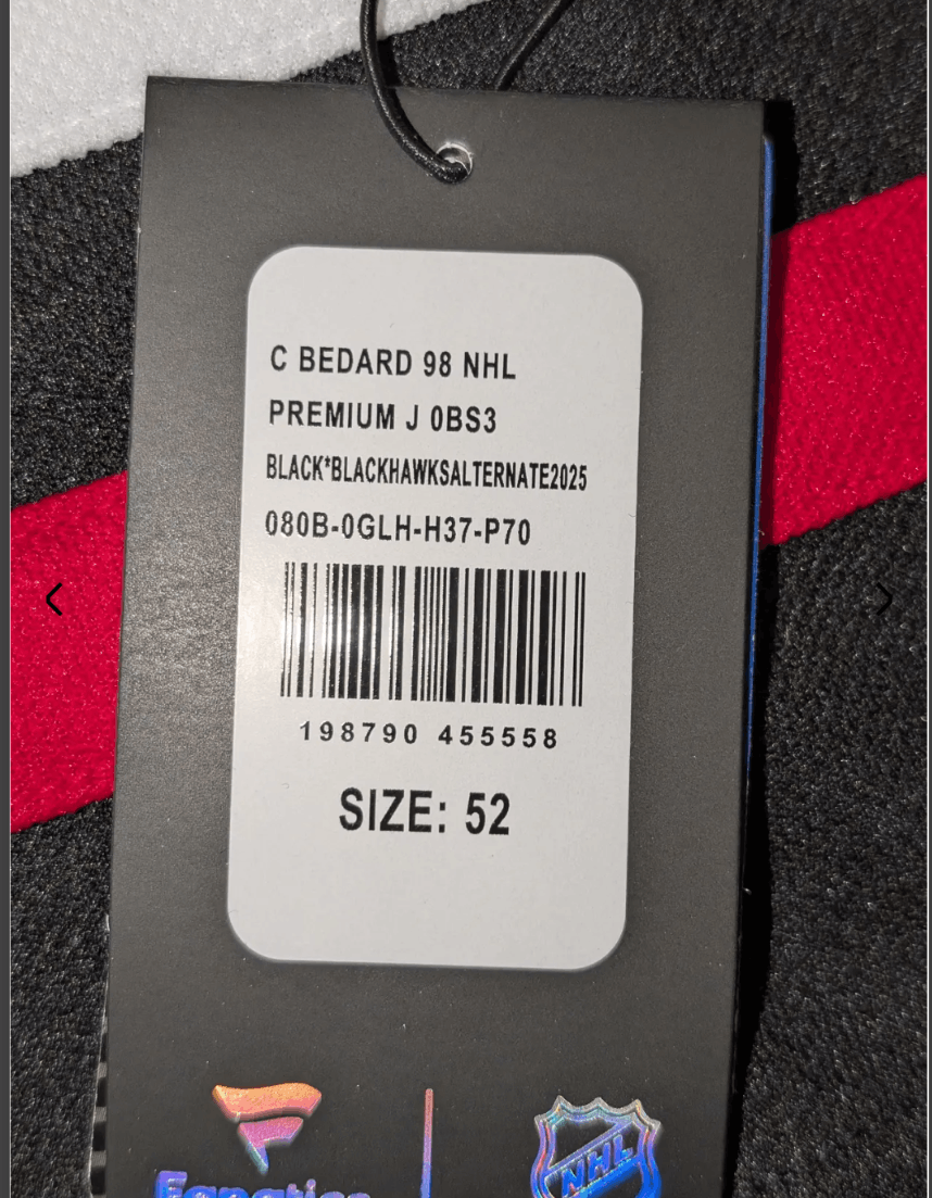 NHL Connor Bedard Chicago Blackhawks jersey Fanatics sz52 Size US L / EU 52-54 / 3 - 9 Thumbnail