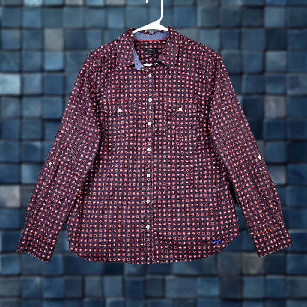 Talbots TALBOTS Button-Up Shirt Geometric Pattern Blue Orange Vintage/Retro Casual Casual Womens Sz 14 Adult Regular Long Sleeve Size XL / US 12-14 / IT 48-50 - 1 Thumbnail