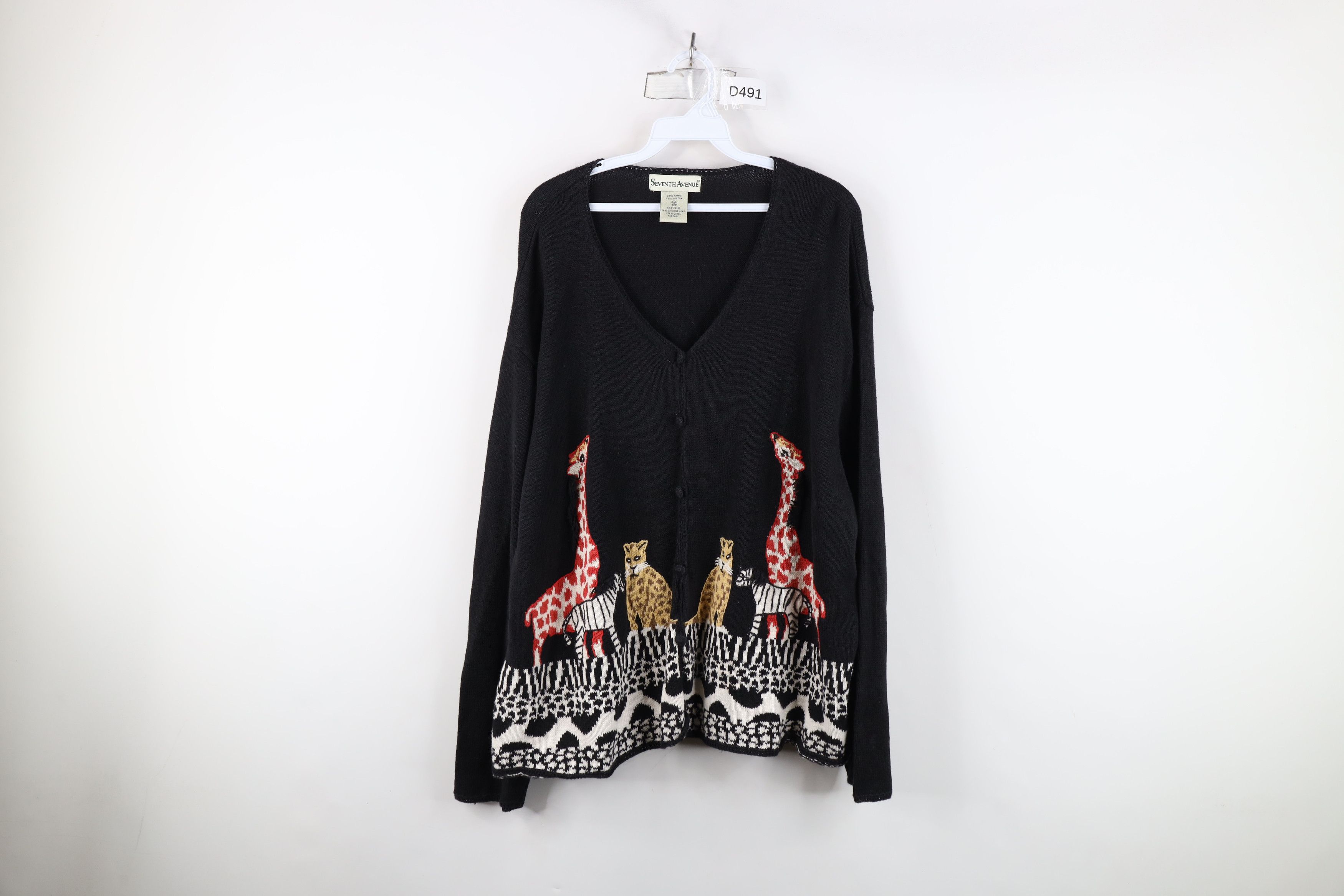 Vintage Vintage 90s Streetwear Animal Safari Knit Cardigan Sweater Size 3XL / US 20-22 - 1 Thumbnail