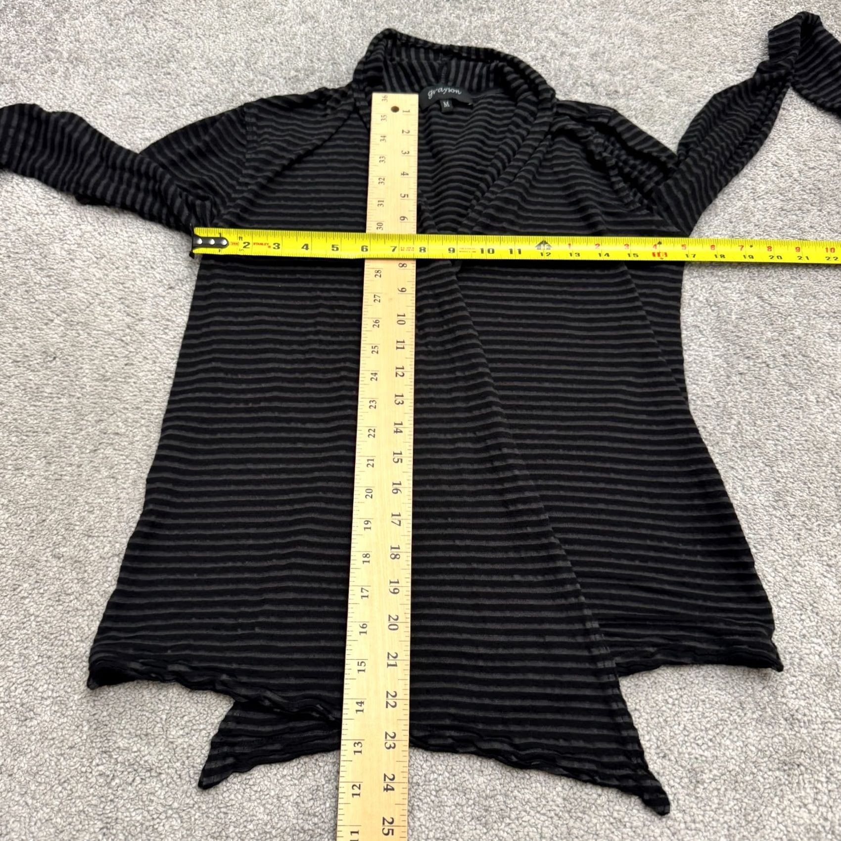 Vintage Grayson Cardigan Sweater Womens Medium Black Gray Striped Open Front Wrapped Size M / US 6-8 / IT 42-44 - 7 Thumbnail