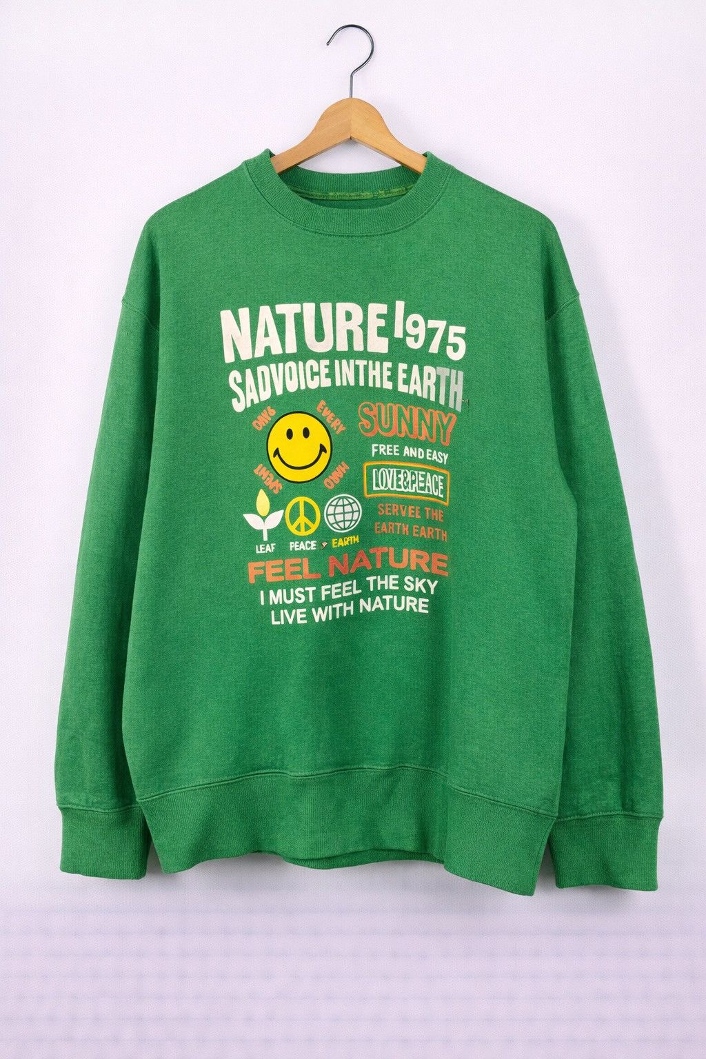 Japanese Brand Homeboys Nature 1975 Green Graphic Smiley Peace Earth Size US L / EU 52-54 / 3 - 1 Thumbnail
