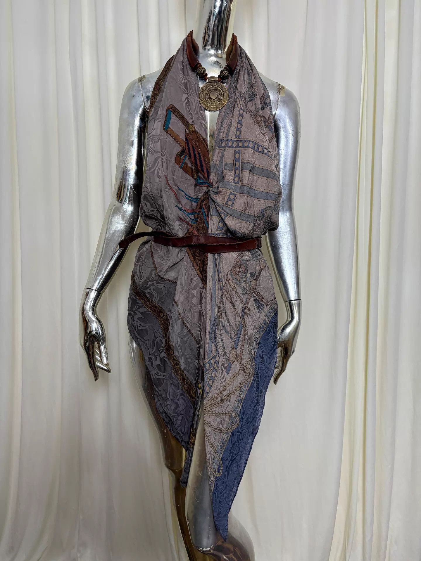 Other Vintage Asym Knot Tie-Back Open Back Dark Pattern Scarf Size ONE SIZE - 3 Thumbnail