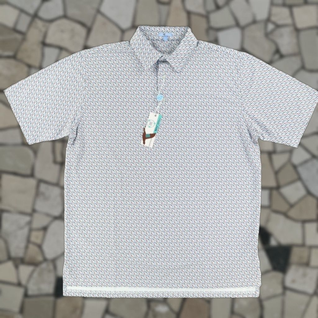 Vintage Genteal Polo Shirt Mens XL White Brrr Printed Blue Clays All Over Print High Stretch Shirt Size US XL / EU 56 / 4 - 1 Thumbnail