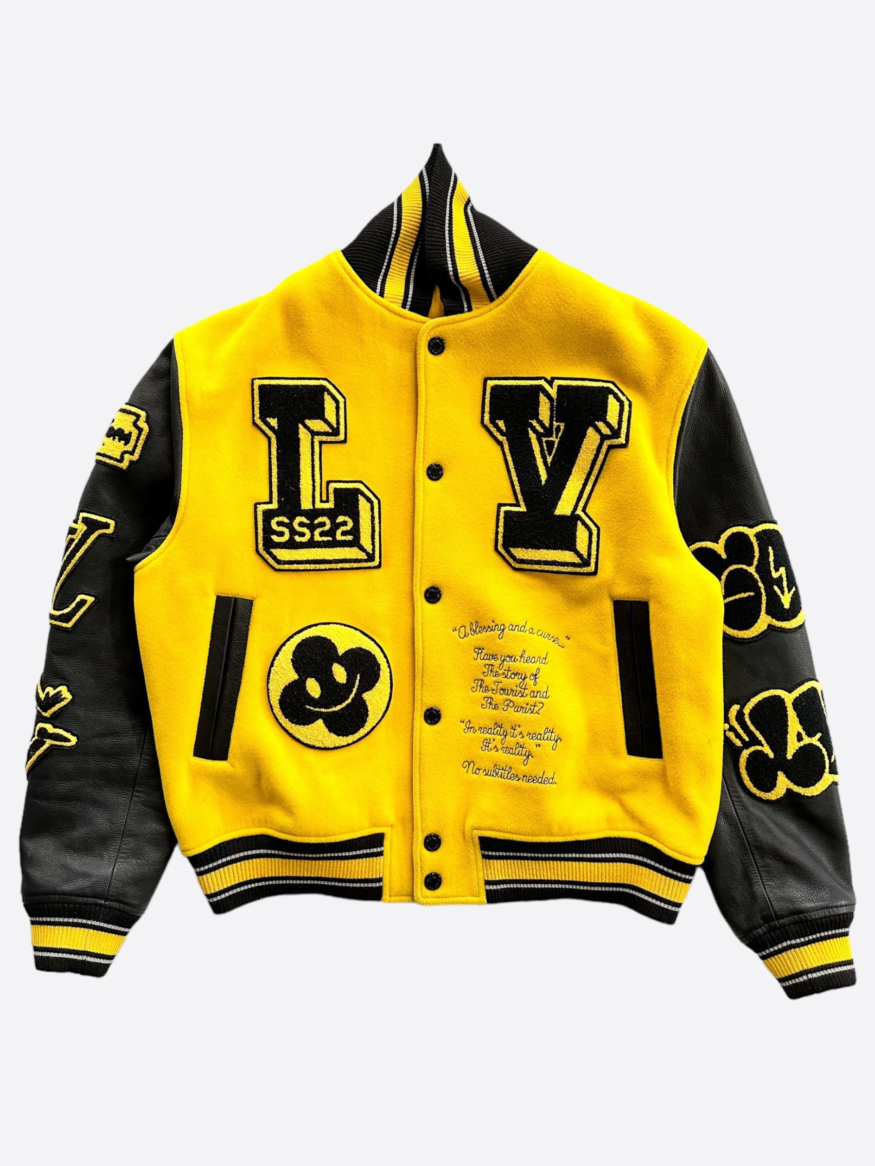 image of Louis Vuitton Black & Yellow Varsity Jacket, Men's (Size XL)
