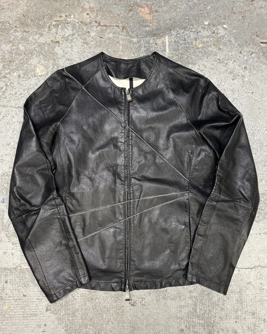 Emporio Armani × Vintage SS2014 Emporio Armani Geometrical Black Leather Jacket Size US S / EU 44-46 / 1 - 6 Thumbnail