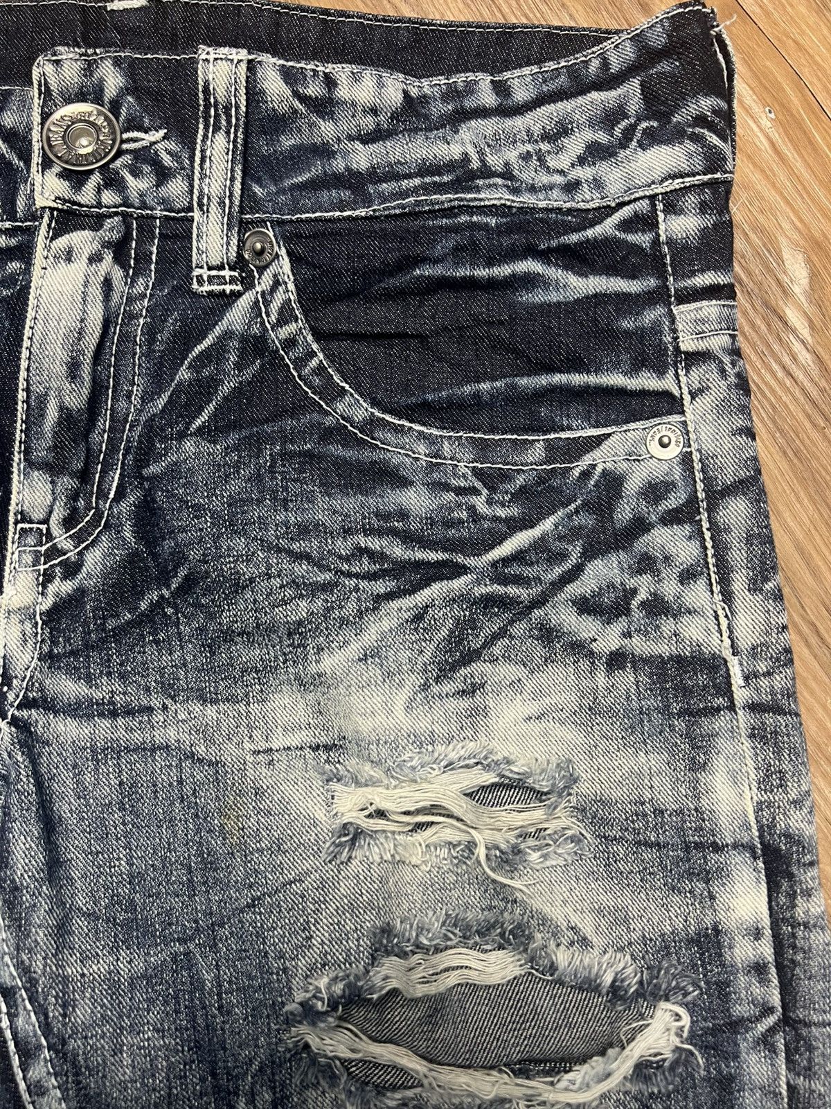Japanese Brand RARE Distressed Crinkle Denim Jeans (42) Size 33" - 8 Thumbnail