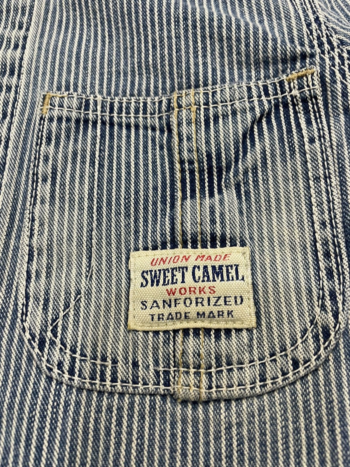 Japanese Brand Sweet Camel Denim Worker Pinstripes Distressed Jacket Size US S / EU 44-46 / 1 - 4 Thumbnail