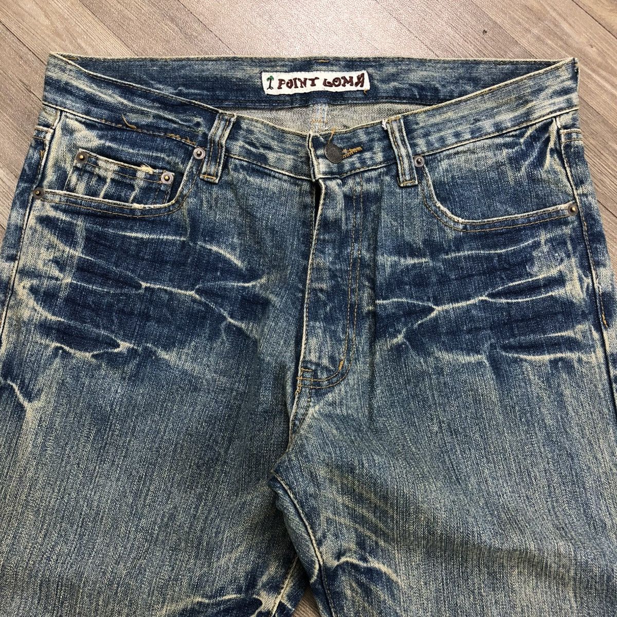 If Six Was Nine × Japanese Brand 2000s Crazy Distressed Point Loma I ❤️ Surf Baggy Jeans LGB Size US 31 - 3 Thumbnail