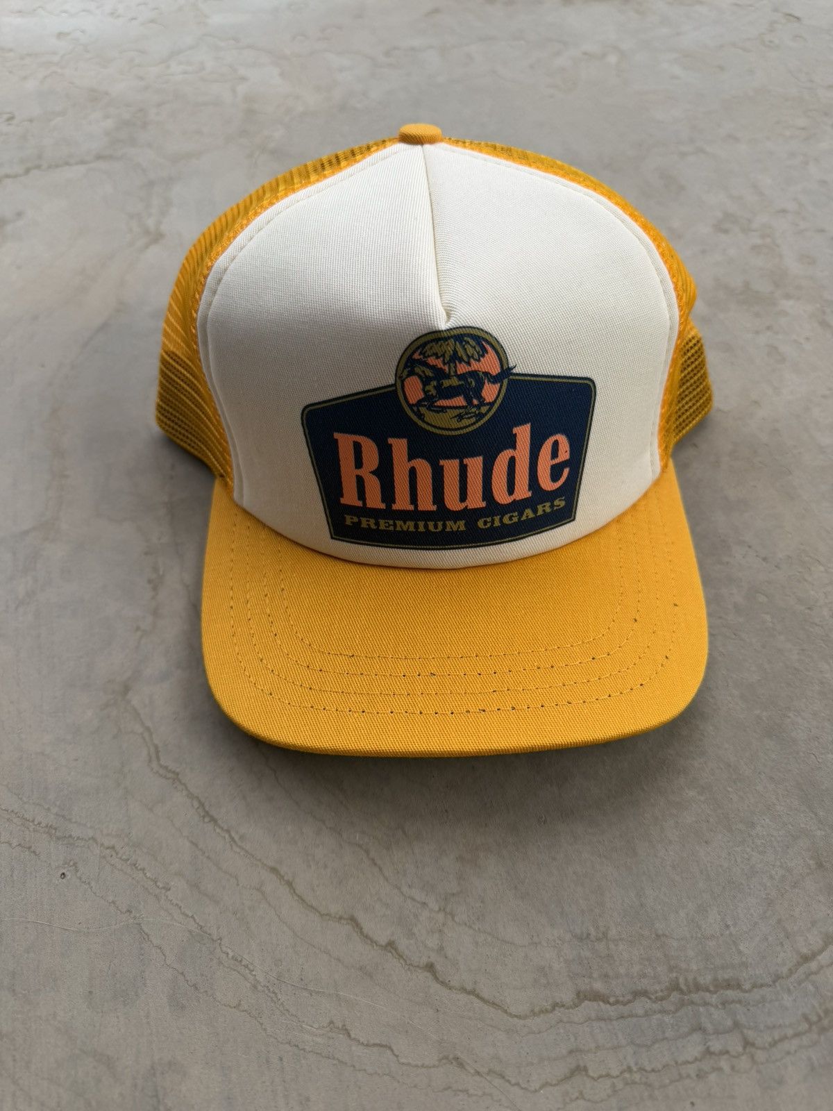 Rhude Rhude Premium Cigars Trucker Hat Yellow / White – Brand New Size ONE SIZE - 1 Thumbnail