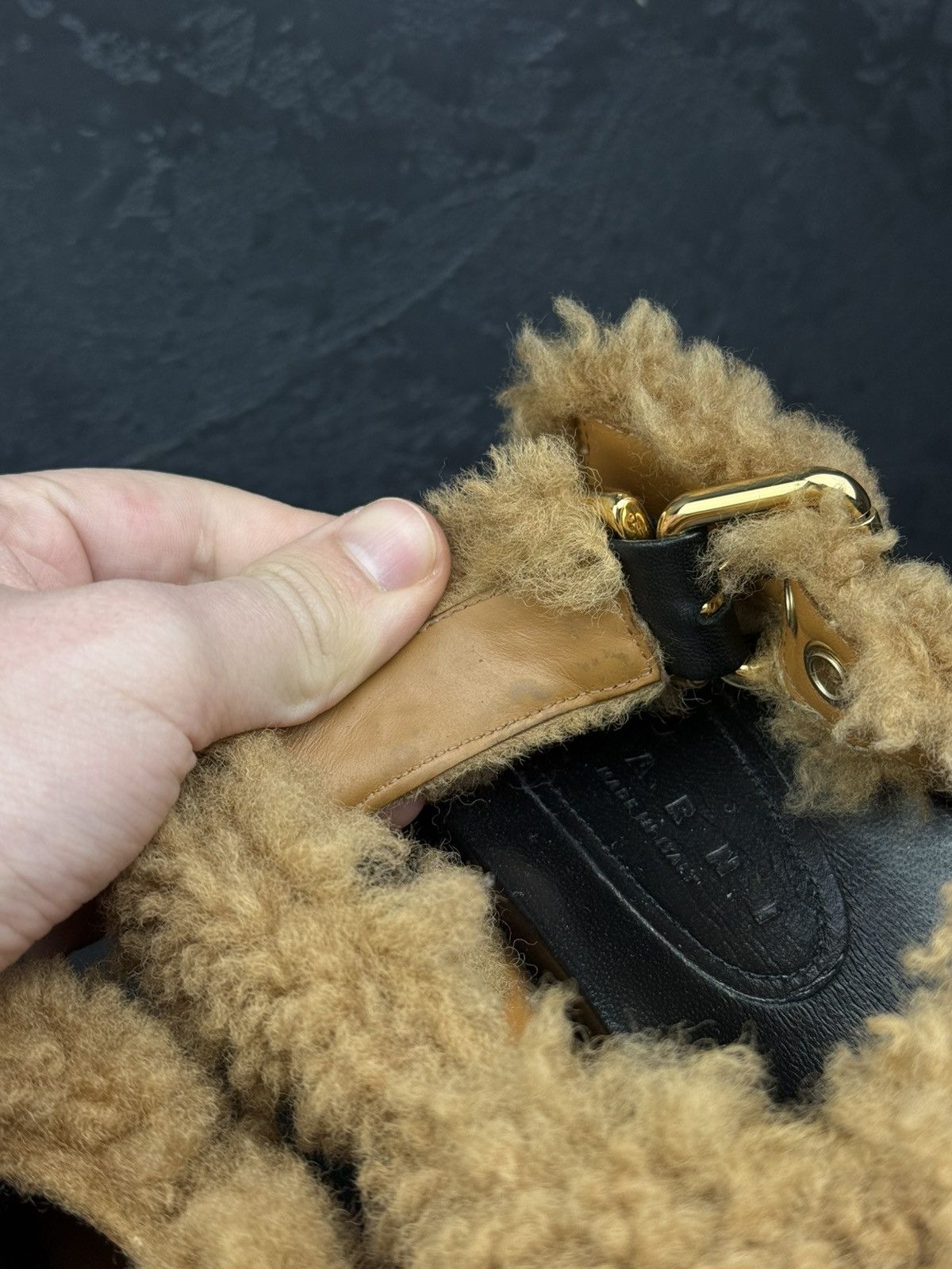 Marni Marni Beige Shearling Fussbett Shoes Black Rubber Platform Size US 10 / IT 40 - 11 Thumbnail