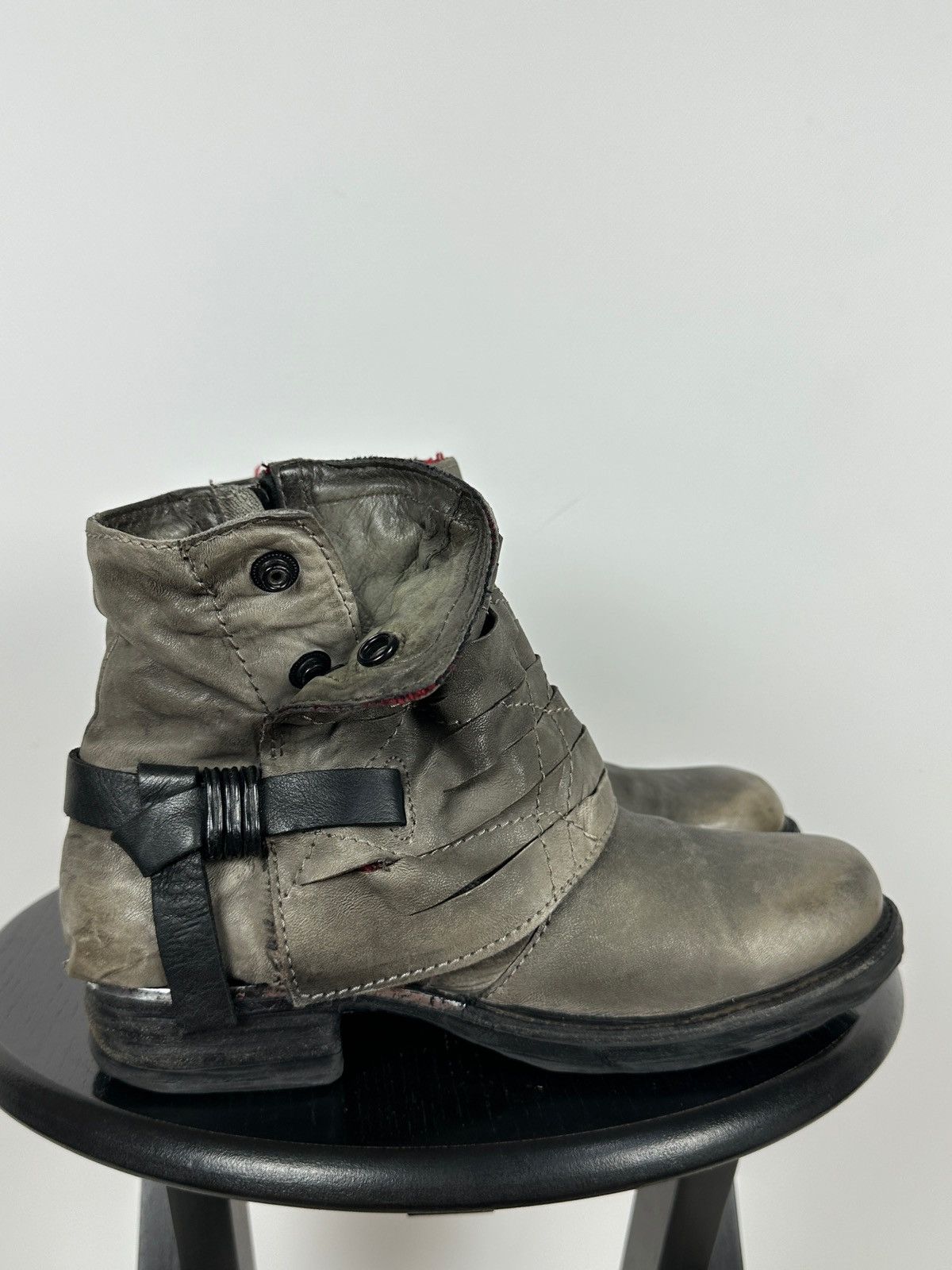 A.S.98 A.S.98. Airstep Gray Leather Biker Ankle Buckle Strap Boots Size US 8 / IT 38 - 12 Thumbnail