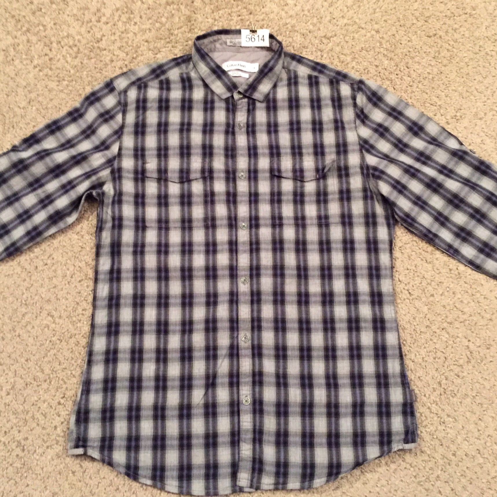 Calvin Klein Calvin Klein Shirt Mens Medium Gray Blue Plaid Roll Tab Long Sleeve Button Up Size US M / EU 48-50 / 2 - 5 Thumbnail