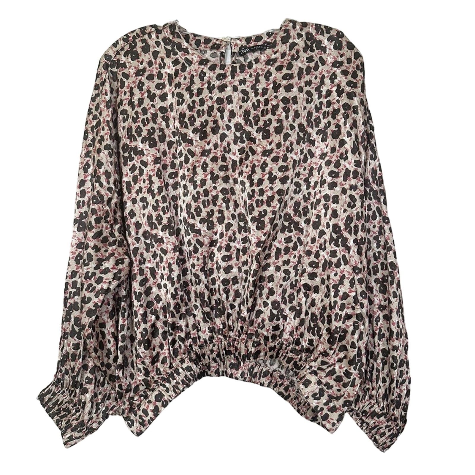 Zara Zara Leopard Print Blouson Sleeve Sateen Shirt, EUC, Small Size S / US 4 / IT 40 - 5 Thumbnail