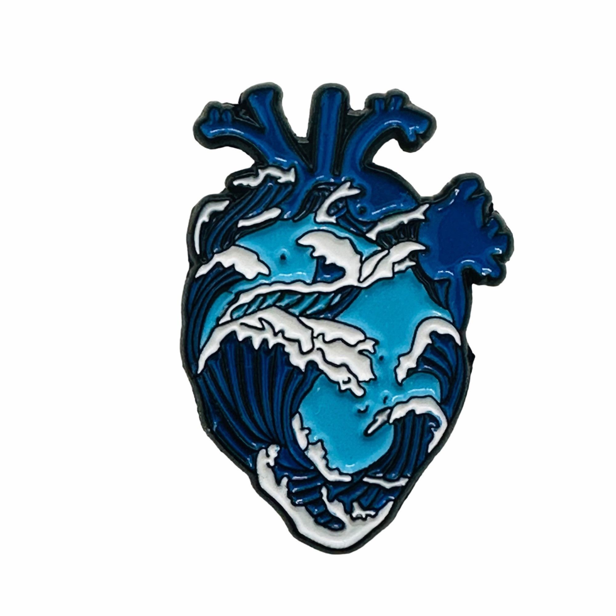 Other Sea Wave Anatomical Heart Art Enamel Pin Metal Ocean Waves M Size ONE SIZE - 4 Thumbnail
