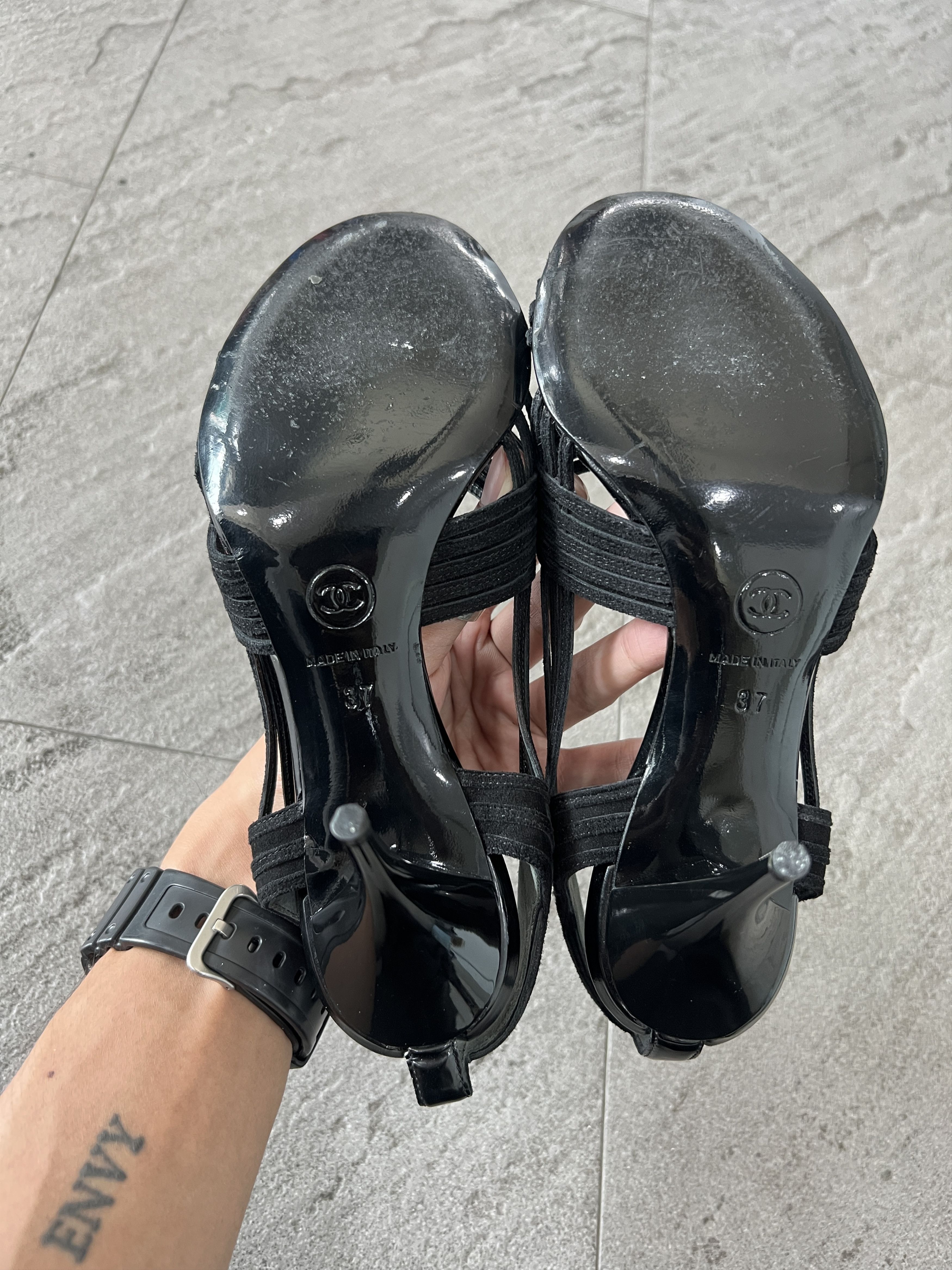 Chanel Chanel Black Strappy Slingback Heels CC Logo EU37 Size US 7 / IT 37 - 11 Thumbnail