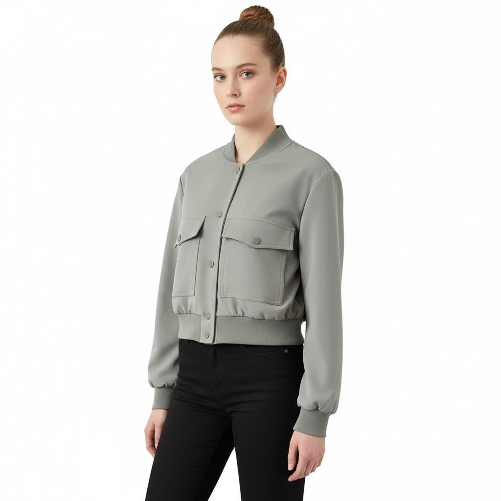 Mango Mango Khaki Bomber Jacket with Shoulder Pads, L Size L / US 10 / IT 46 - 5 Thumbnail