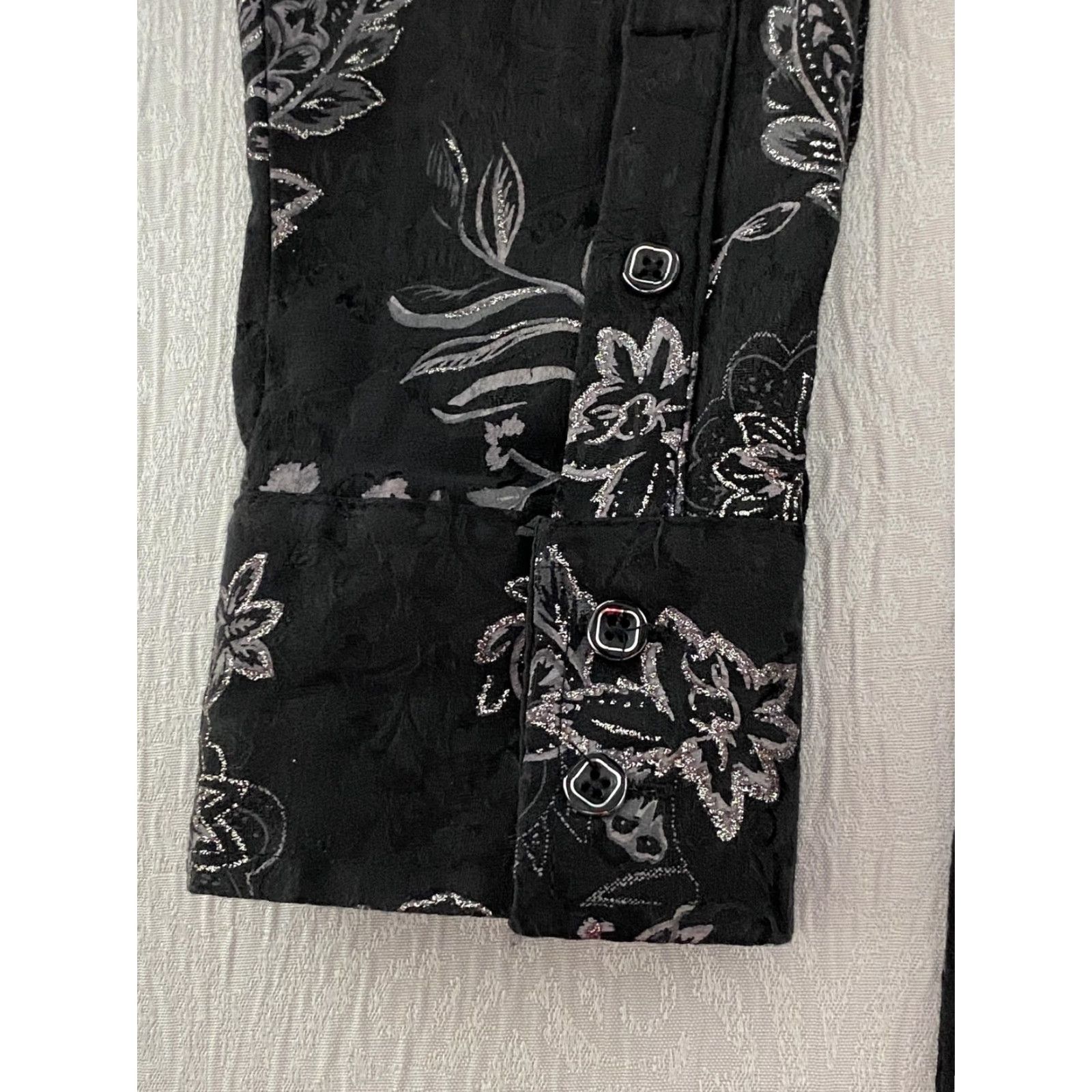 Vintage Ace Of Diamond Shirt Mens 2XL Black Floral Paisley Stretch Dress Long Sleeve Shirt Size 48R - 2 Thumbnail