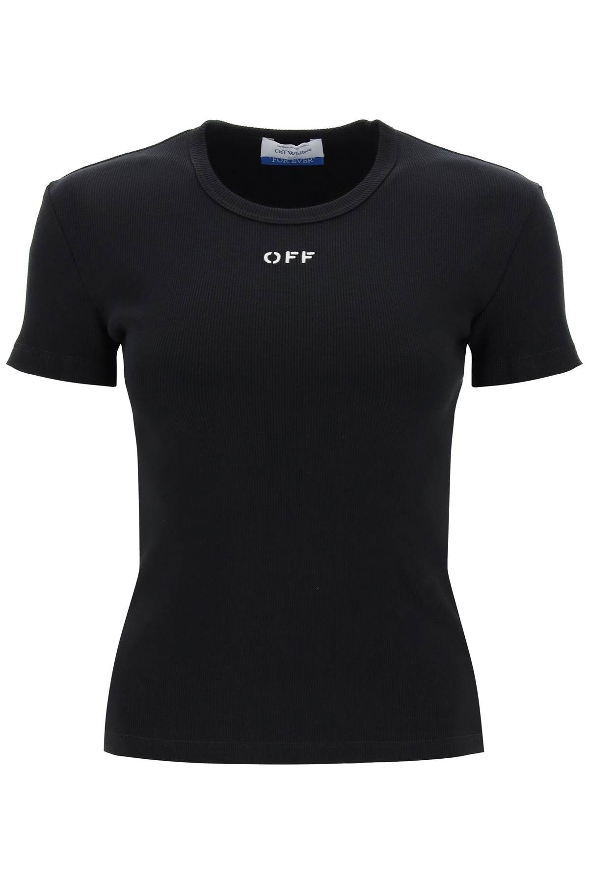 Off-White OFF-WHITE Ribbed T-Shirt With Off Embroidery Size S / US 4 / IT 40 - 1 Thumbnail