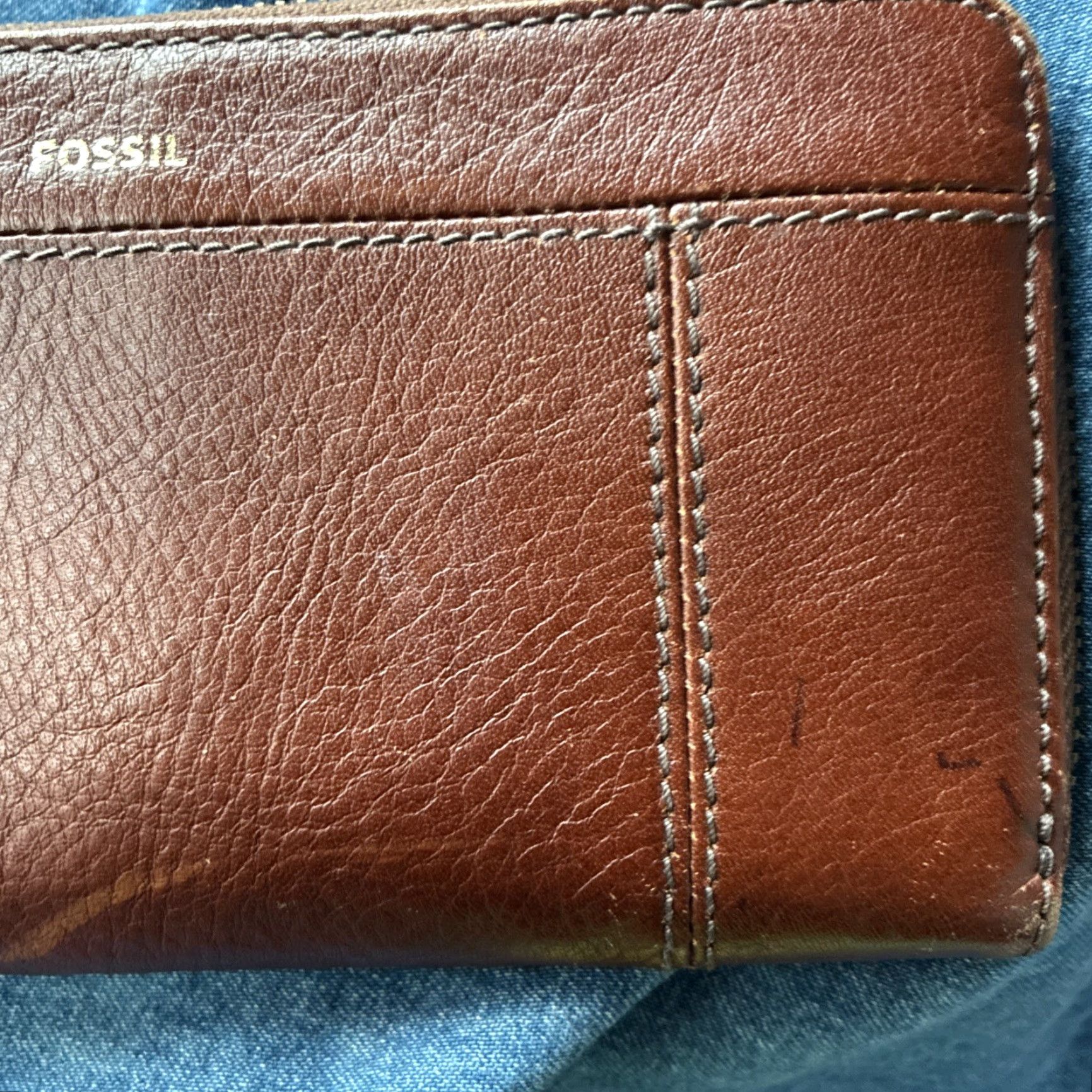 Fossil Jori RFID Zip Clutch Brown Leather Wristlet Purse NWT 00 SWL3008210