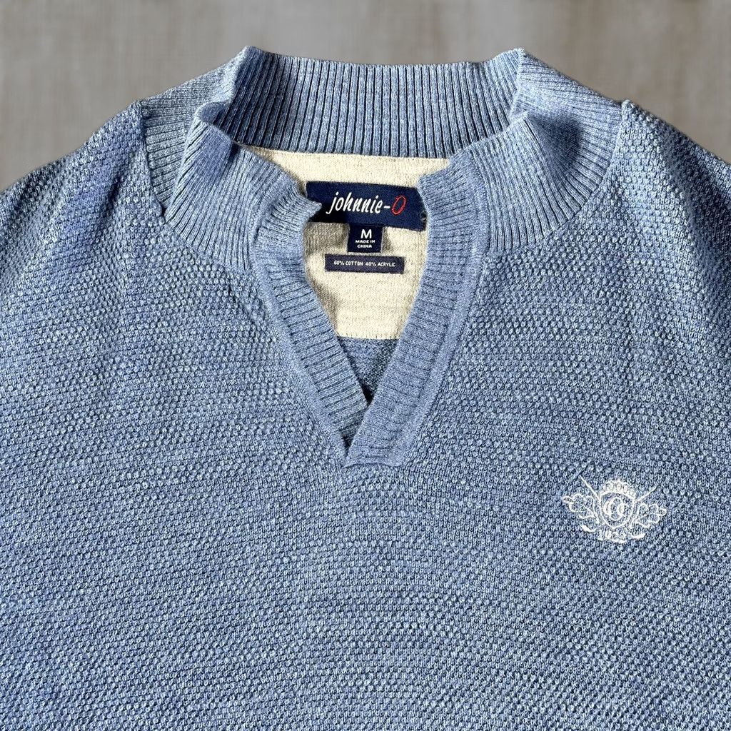 johnnie-O VINTAGE Johnnie-O Sweater Mens Medium Blue Textured Pullover Golf Crest Knit Wool blend Size US M / EU 48-50 / 2 - 1 Thumbnail