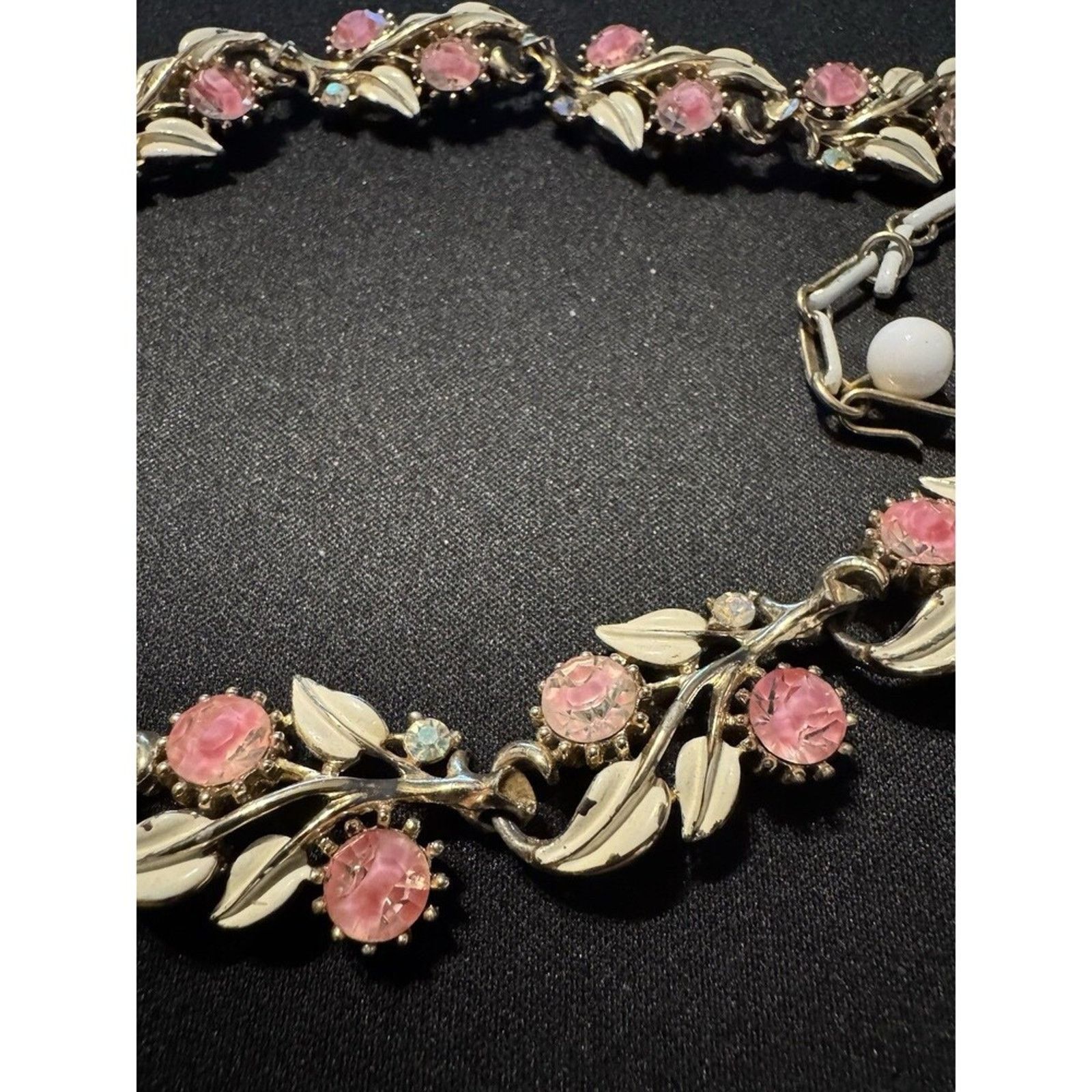 Other Coro 17in Pronge Set Pink Crystal & Enamel Flowers Necklace Size ONE SIZE - 3 Thumbnail