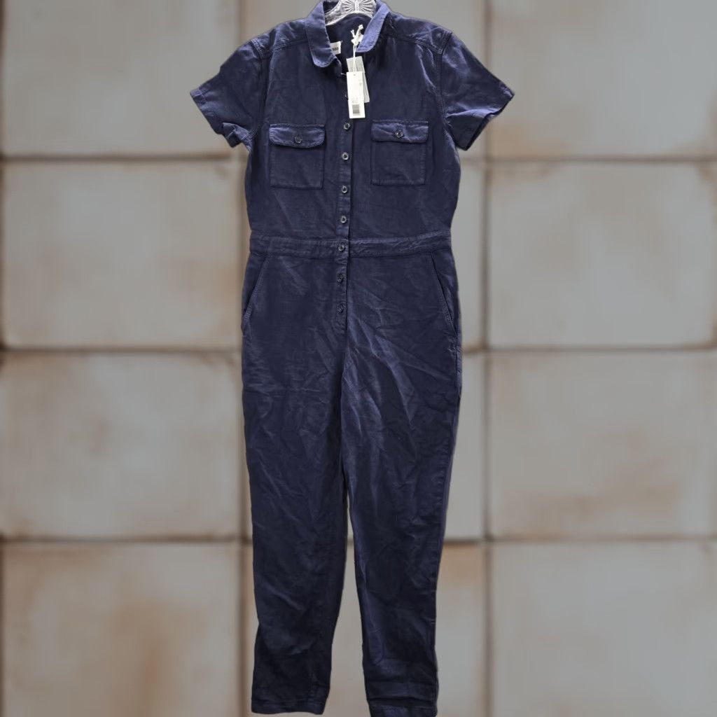 Outerknown Women Jumpsuit S Blue Cotton Linen Organic Short Sleeve 26