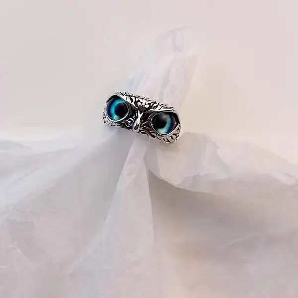 Japanese Brand × Vintage Vintage Green Eyed Owl Design Ring Size ONE SIZE - 3 Thumbnail