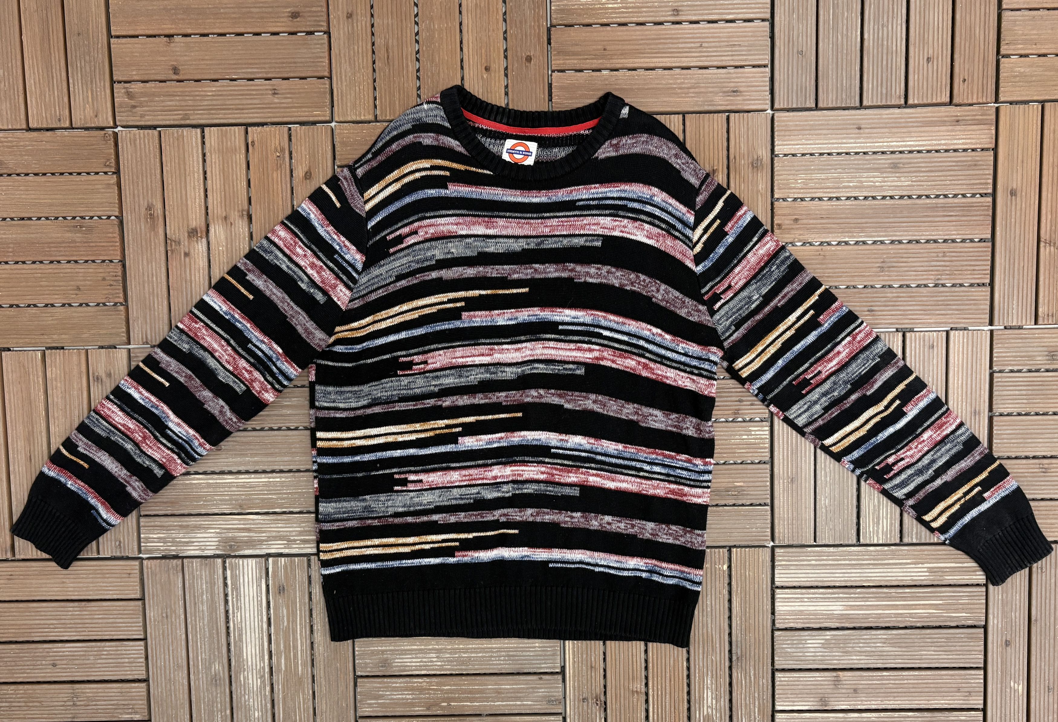 Sears Jermyn & Bond Abstract Vintage Black Knit Sweater Size US XL / EU 56 / 4 - 5 Thumbnail