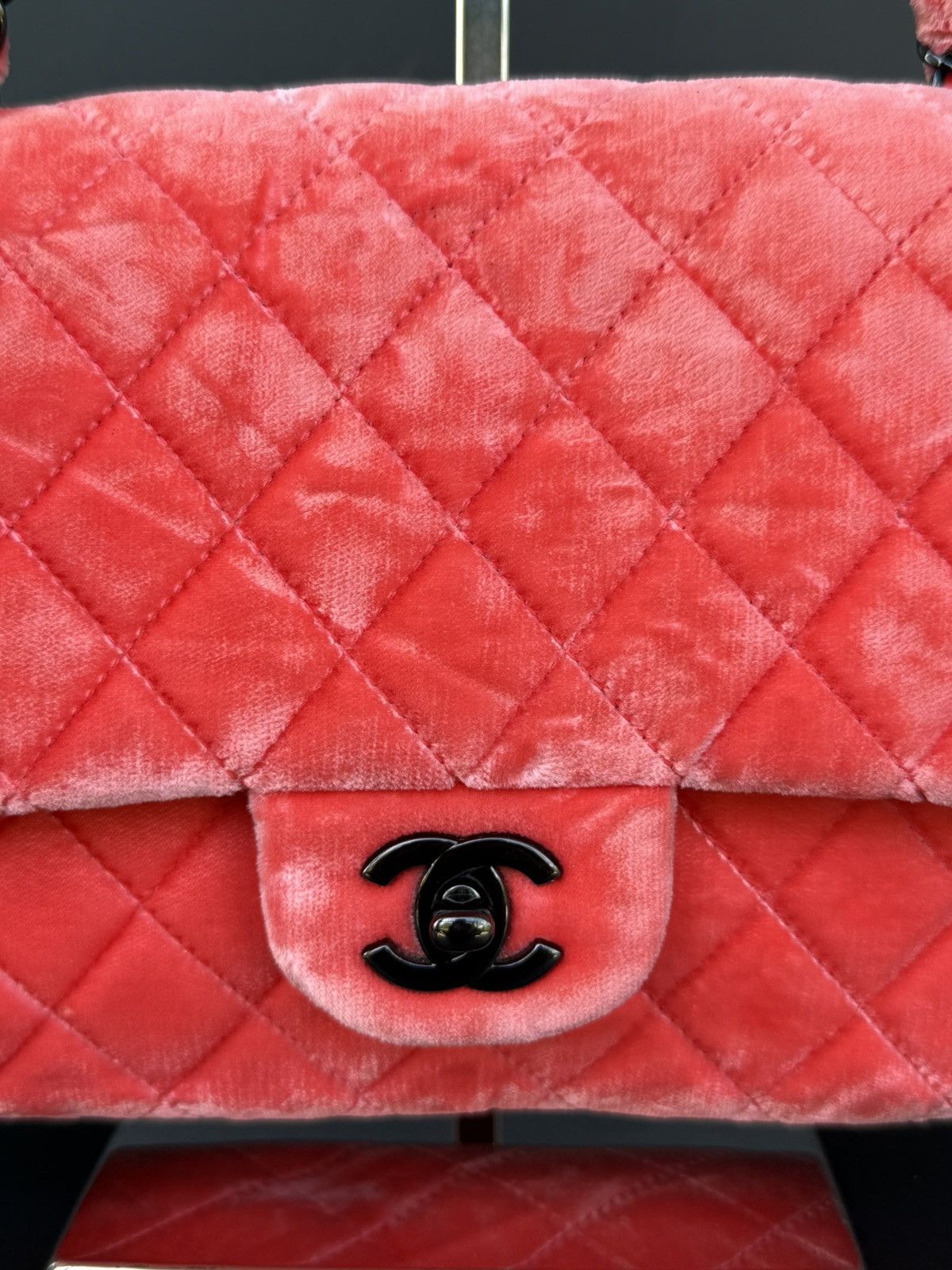 Chanel Chanel - 2014 - Pink Velvet Medium Double Flap Shoulder Bag Size ONE SIZE - 4 Thumbnail