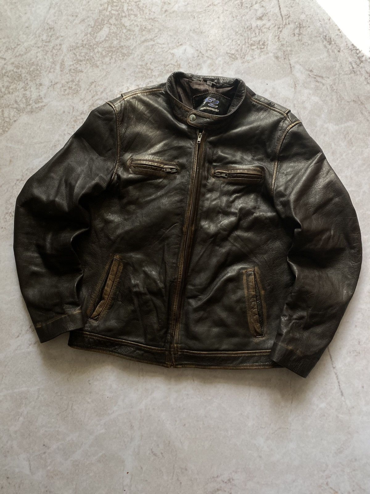 Genuine Leather × Vintage Vintage 90s BIKER MOTO Black FADED Leather Jacket Y2k Hype Size US XL / EU 56 / 4 - 2 Thumbnail