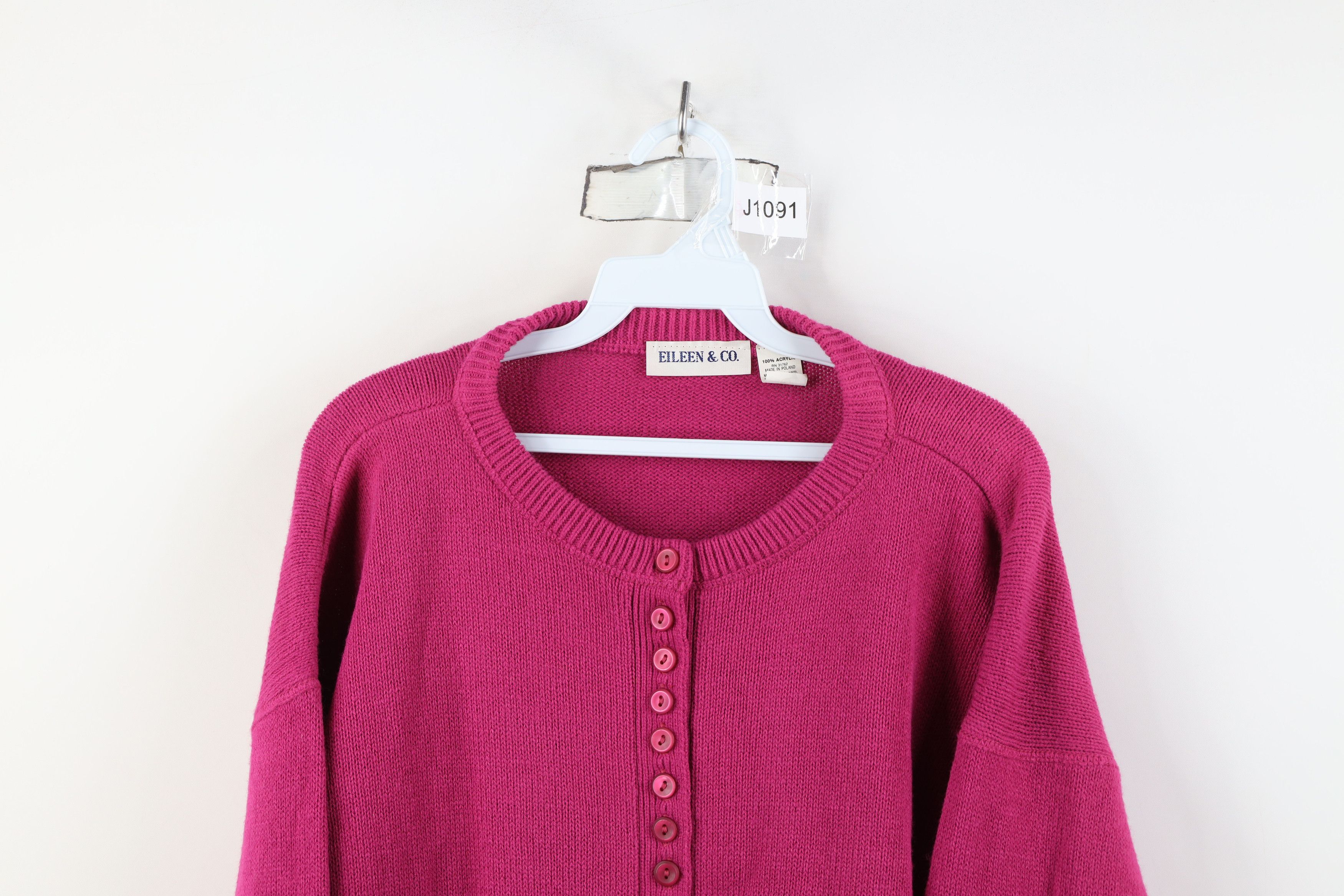 Vintage Vintage 90s Streetwear Ribbed Knit Henley Sweater Magenta Size L / US 10 / IT 46 - 2 Thumbnail
