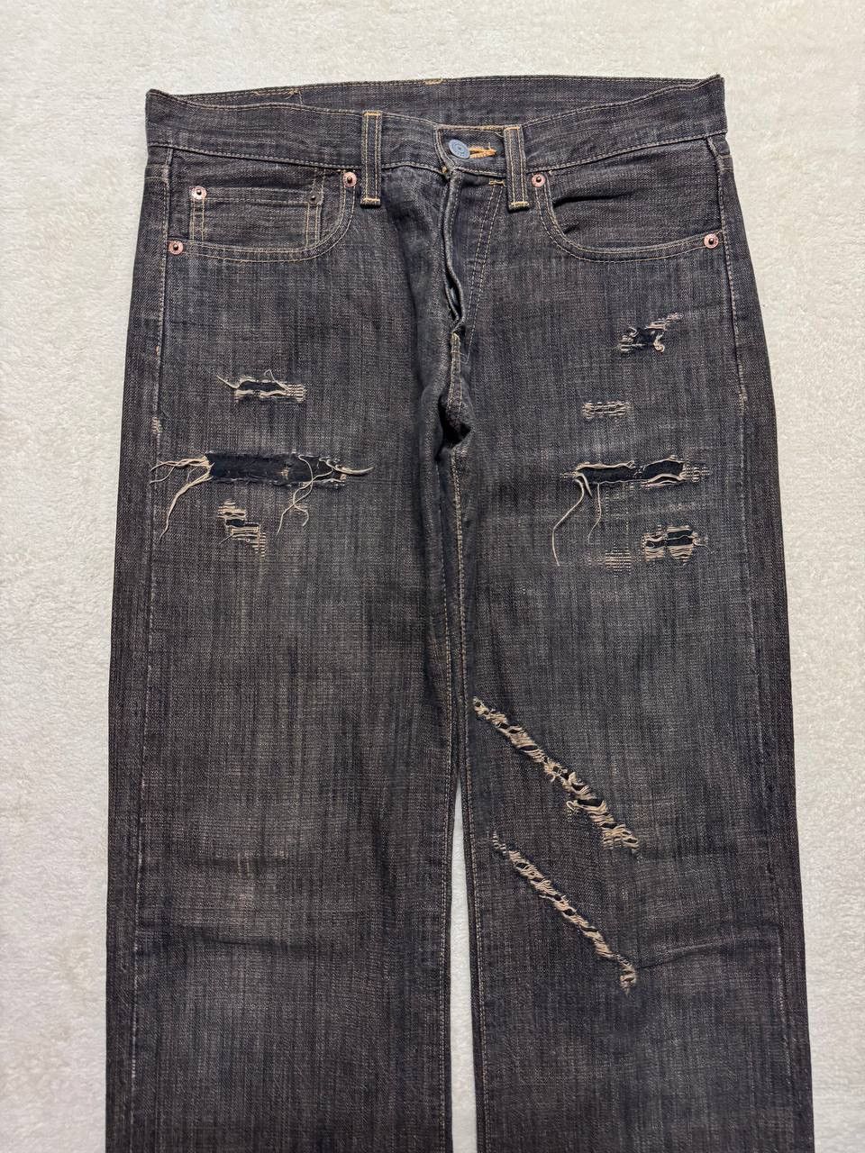 Japanese Brand INSANE 90s Japanese SICK Distressed Ripped Dark Mudwash Jean Size US 29 - 3 Thumbnail