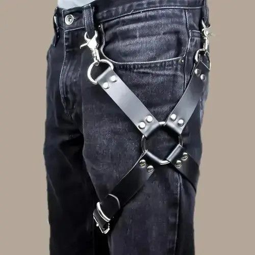 VIBE Punk Suspender Leather Harness Leg Belt Size ONE SIZE - 1 Thumbnail