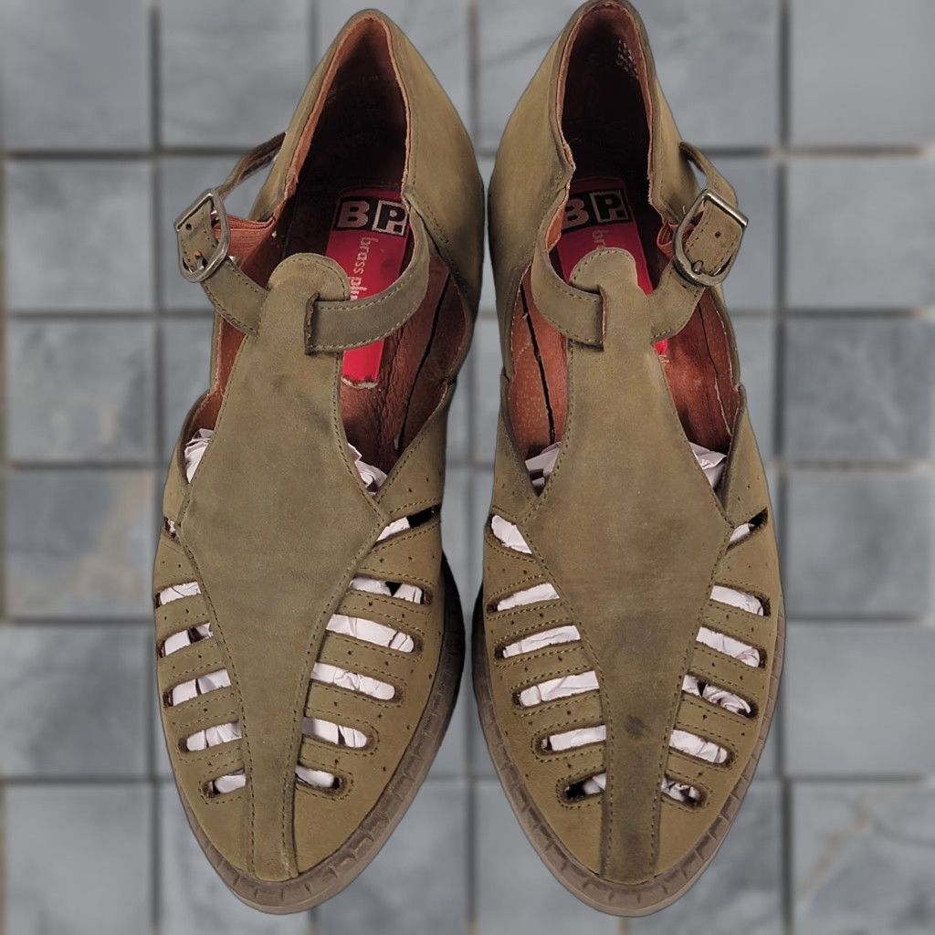 Vintage Brass Plum Comfort T Strap Mary Jane Flat Women 5.5 US Brown Leather Size US 6 / IT 36 - 1 Thumbnail