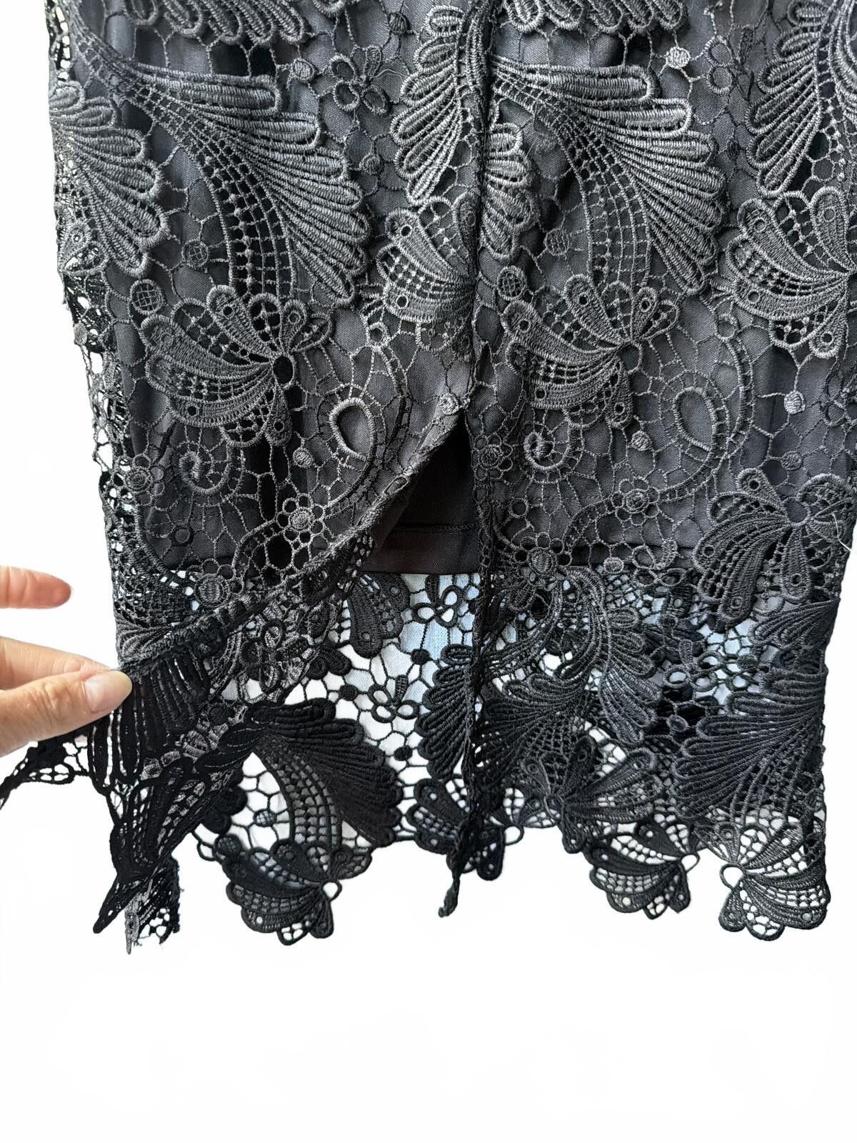 Other Vintage Black Lace Midi Skirt Sheer Crochet Overlay Size 26" / US 2 / IT 38 - 5 Thumbnail