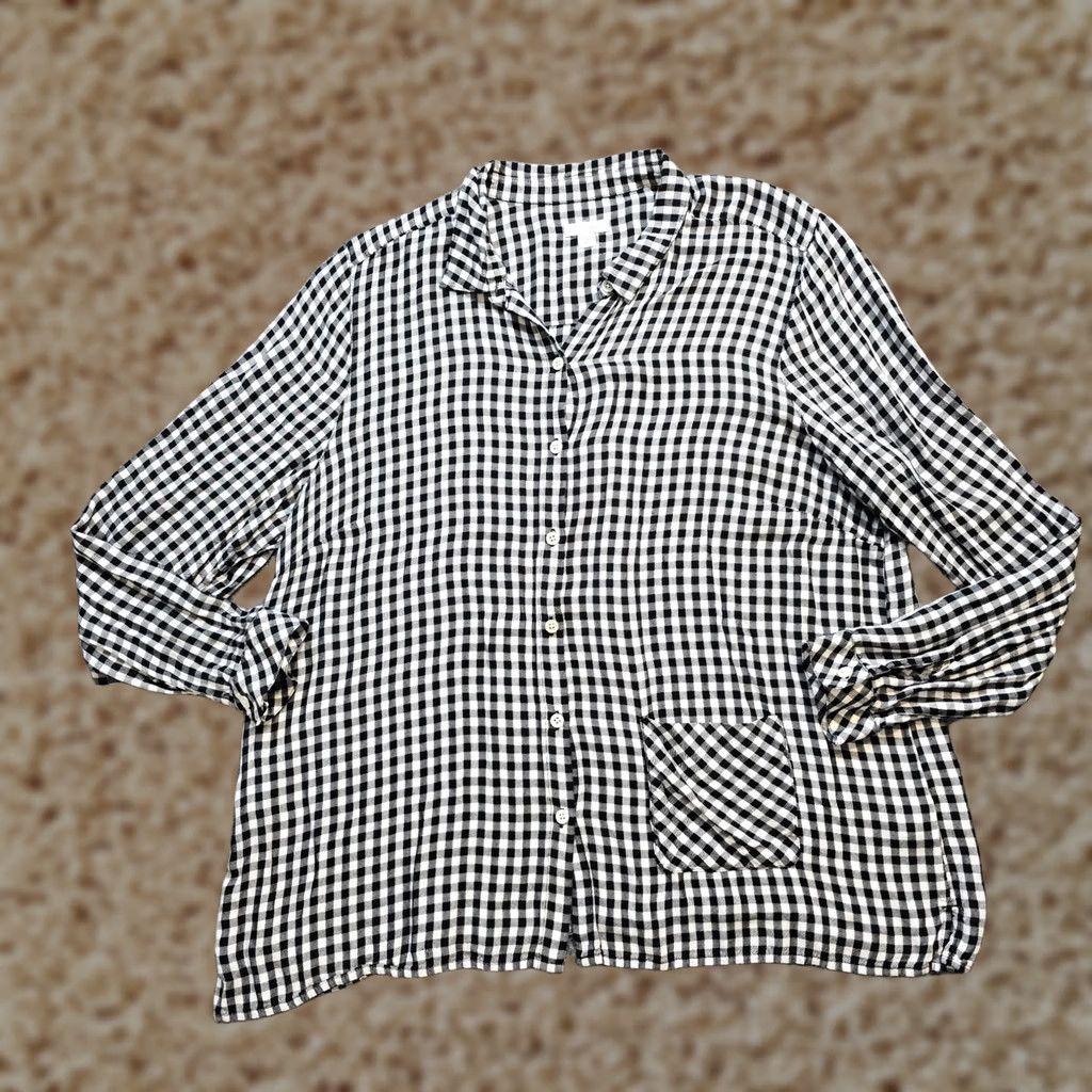 J. Jill J. Jill Blouse Womens Large Black Plaid Button Pocket Long Sleeve Casual Career Shirt Size L / US 10 / IT 46 - 1 Thumbnail