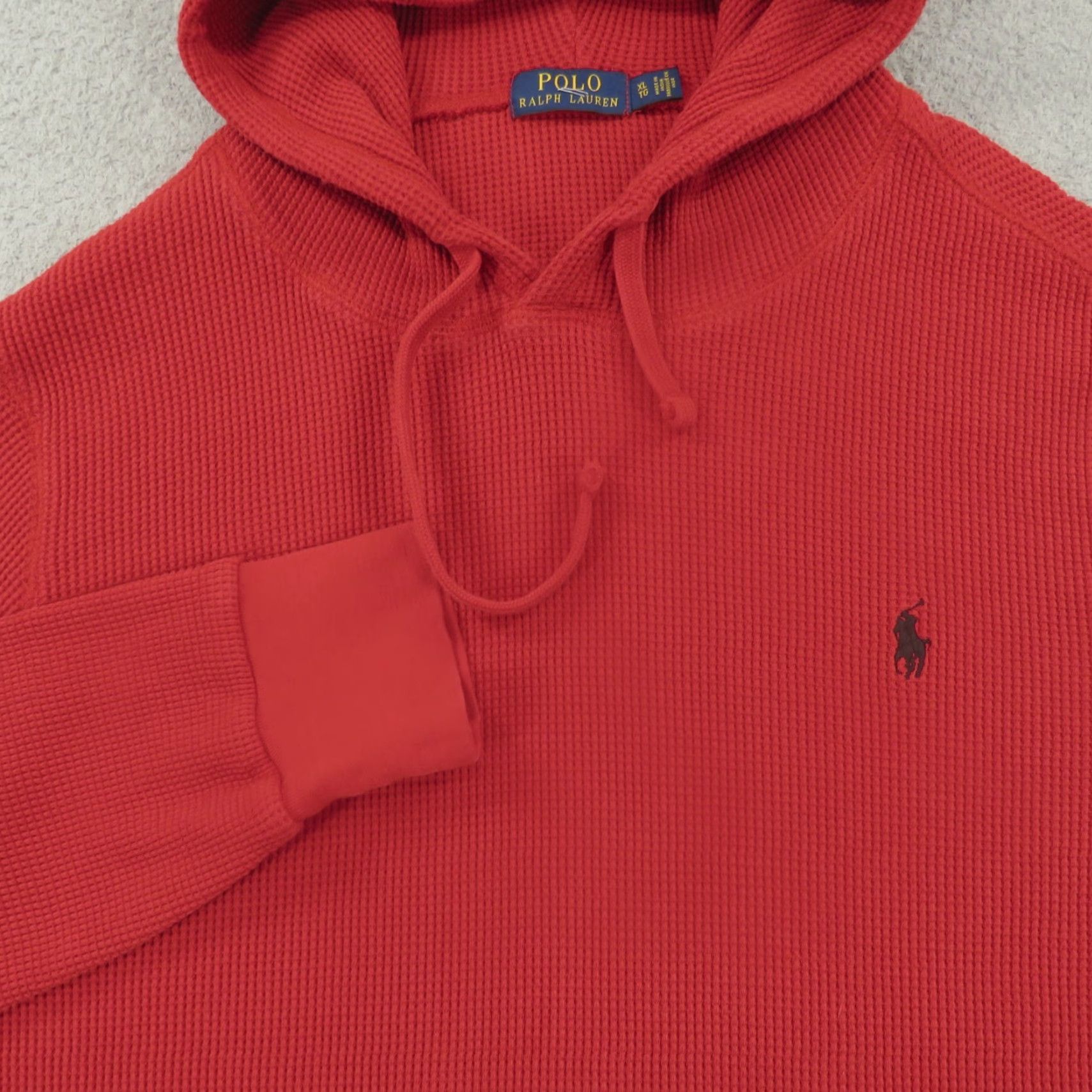 Polo Ralph Lauren Polo Ralph Lauren Hoodie Mens XL Red Waffle Thermal Pony Pullover Sweatshirt Sweater Knit Crew Neck Hooded Pockets Logo Embroidered Size US M / EU 48-50 / 2 - 2 Thumbnail