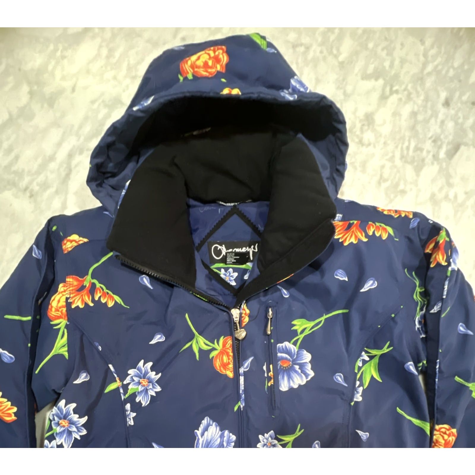 Obermeyer Obermeyer Floral Ski Jacket Womens 10 Style Iris Hood Padded Shoulders Pockets Size L / US 10 / IT 46 - 3 Thumbnail