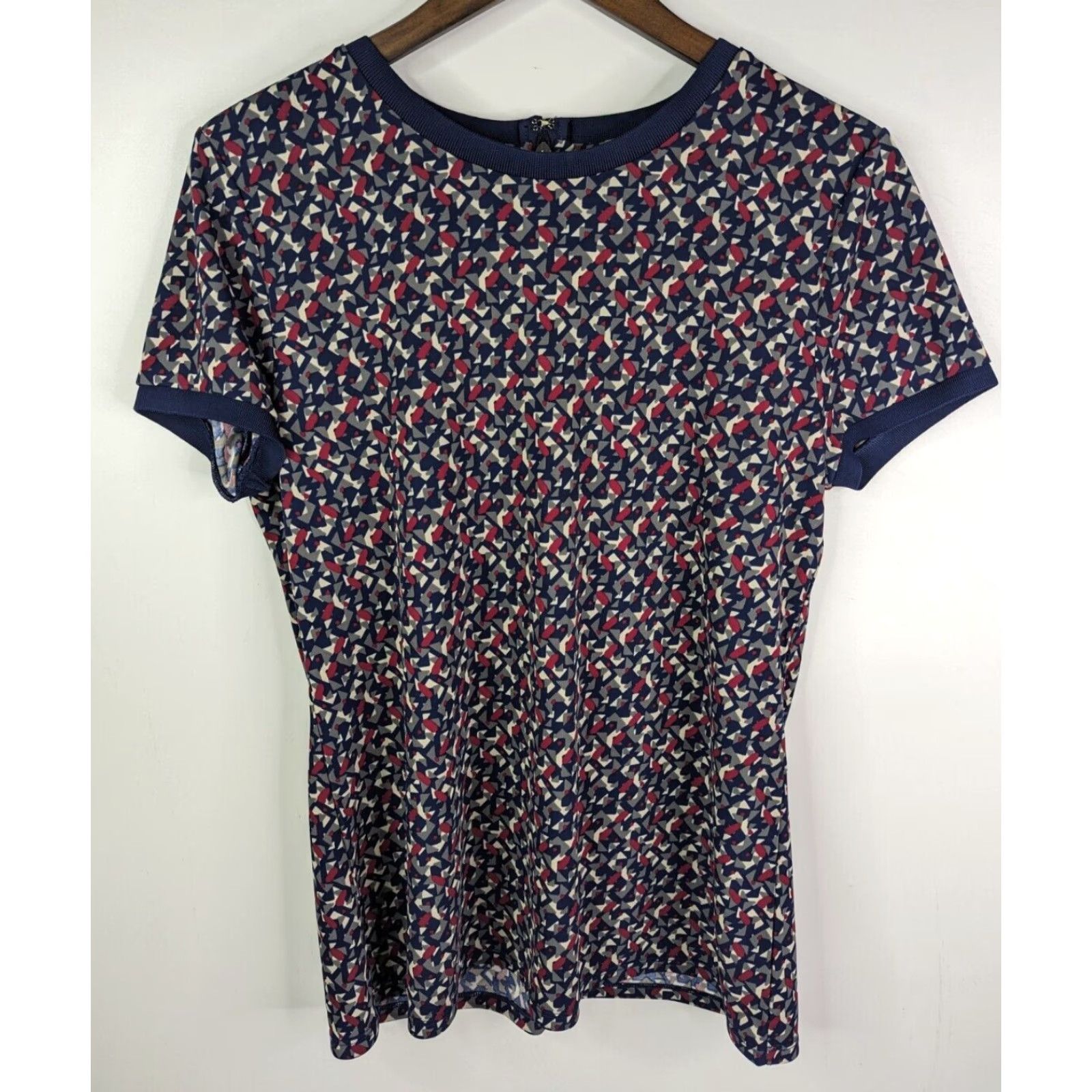 Ralph Lauren Lauren Ralph Lauren Meilyr Knit Geometric Pattern Top Navy Zip Womens Size L Short Sleeve Regular Fit Fashion-pullovers Size L / US 10 / IT 46 - 2 Thumbnail