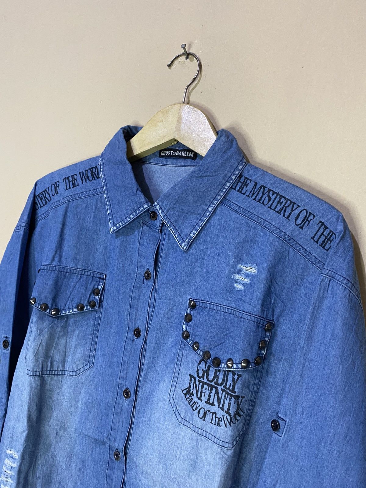 Le Grande Bleu (L.G.B.) 2000s Ghost Of Harlem Distressed Punk Style Japan Shirt Size US L / EU 52-54 / 3 - 8 Thumbnail